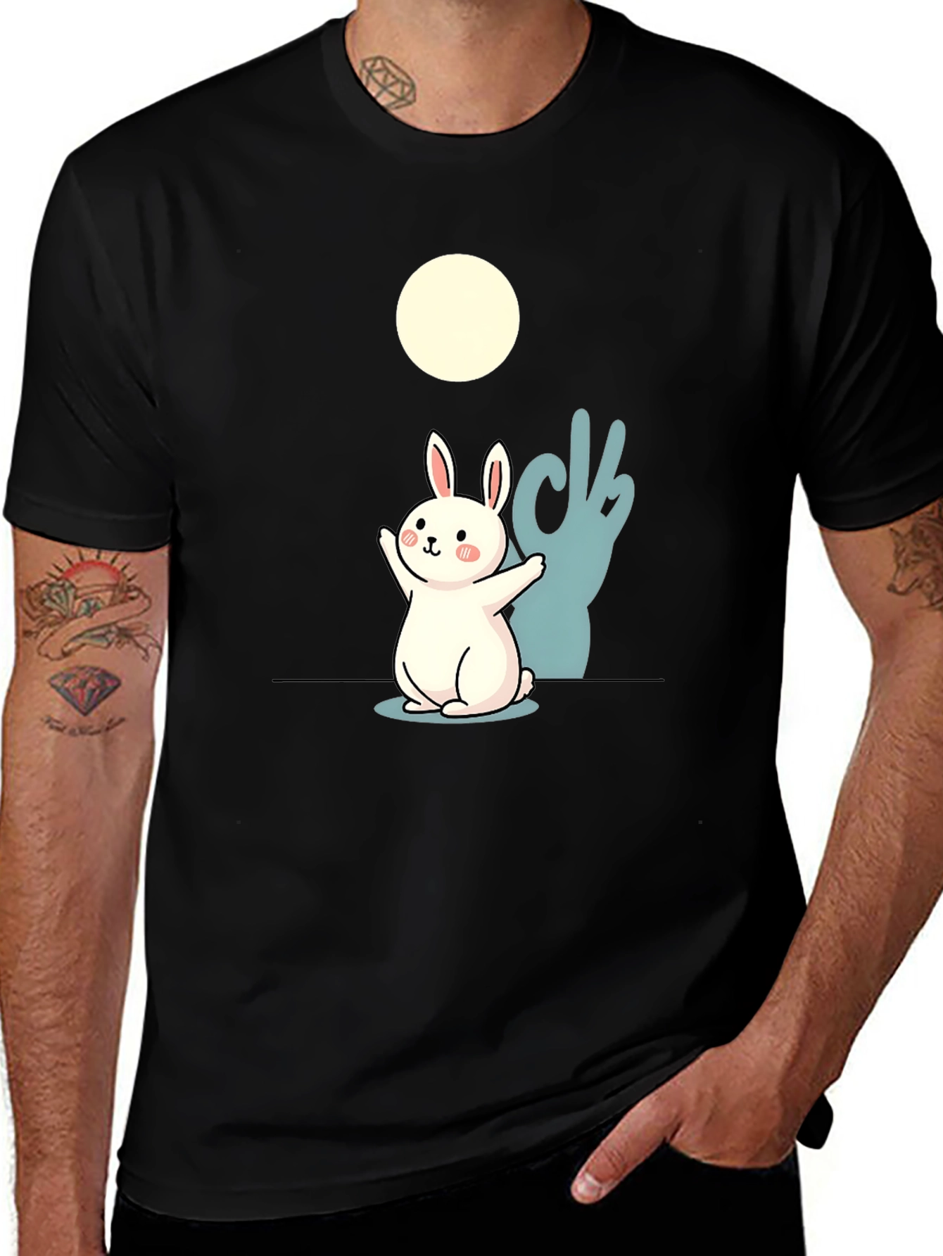 Variant 23 of Cute Bunny Shadow Puppet Black Tee