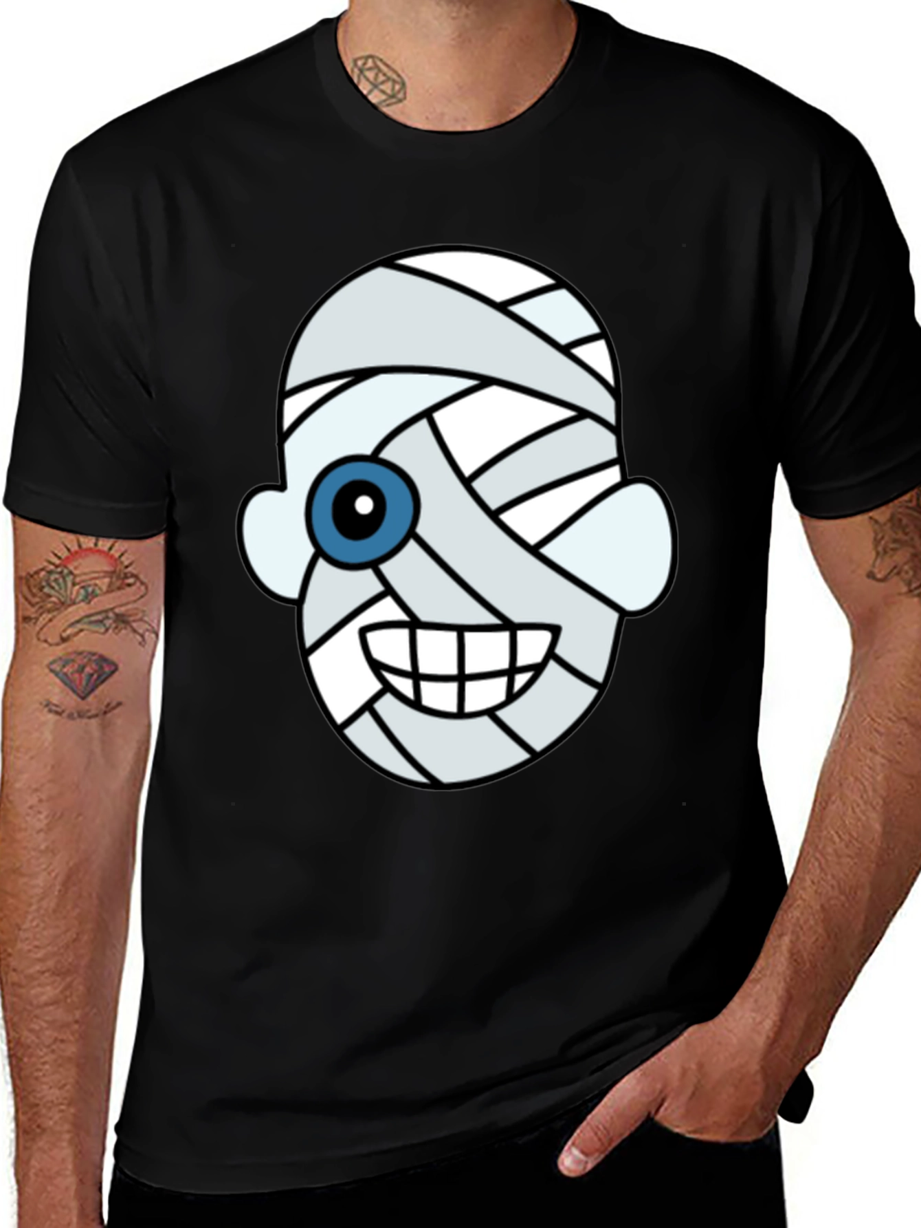 Variant 26 of Cartoon Mummy Graphic Tee - Spooky Fun Style