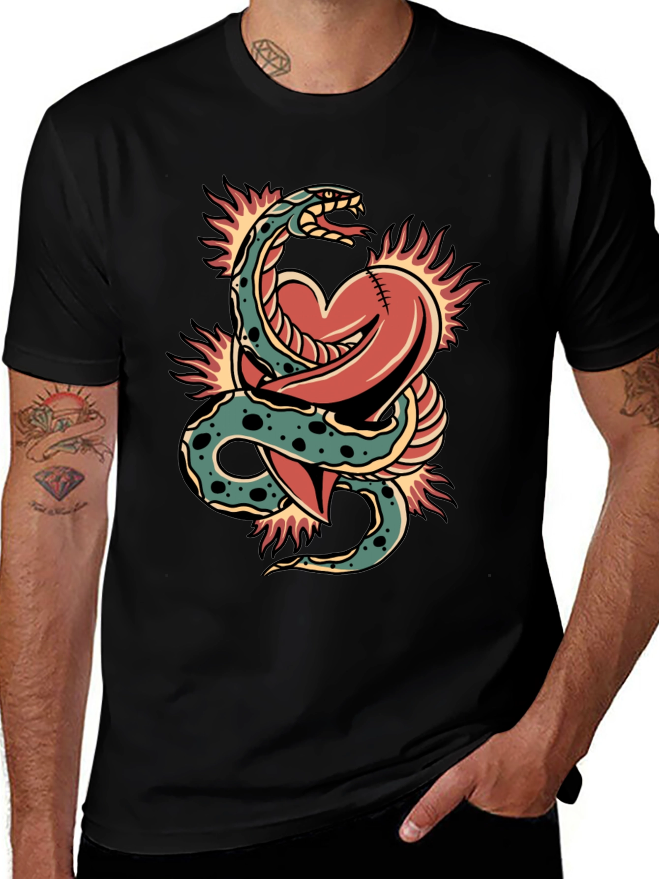 Variant 15 of Snake Heart Tattoo Style Graphic Tee