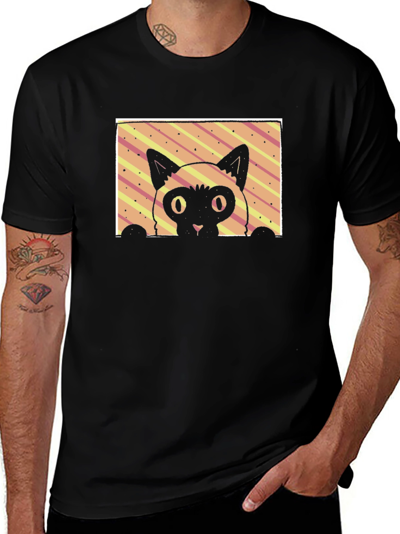 Variant 28 of Peek-a-Boo Cat Graphic Tee - Black