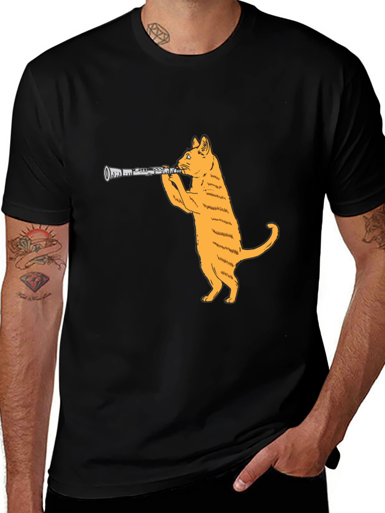 Variant 13 of Cat Clarinet Black T-Shirt
