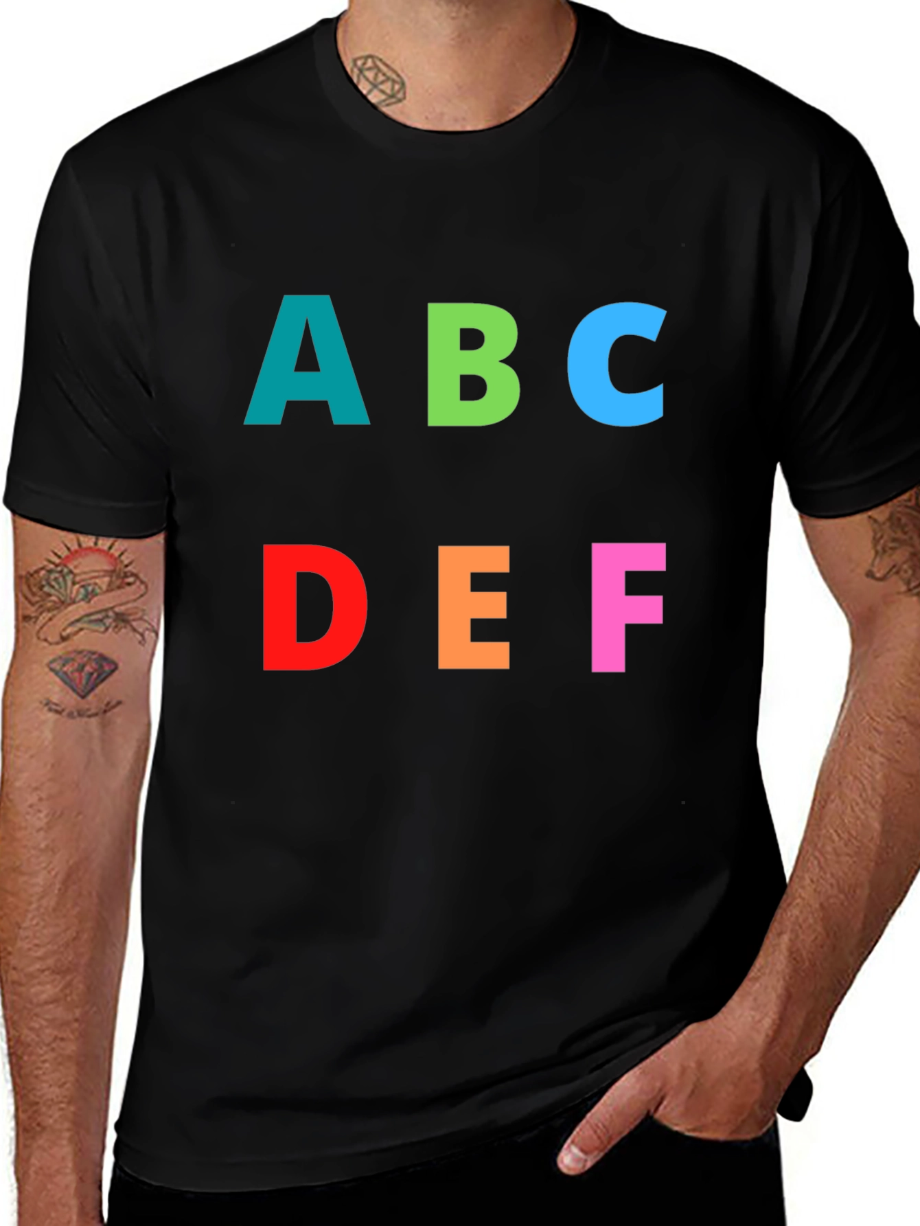 Variant 29 of Colorful ABCDEF Graphic Print Black T-Shirt