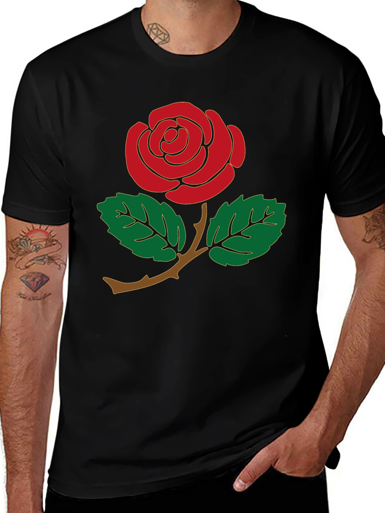 Variant 17 of Red Rose Graphic Tee - Men's Black T-Shirt