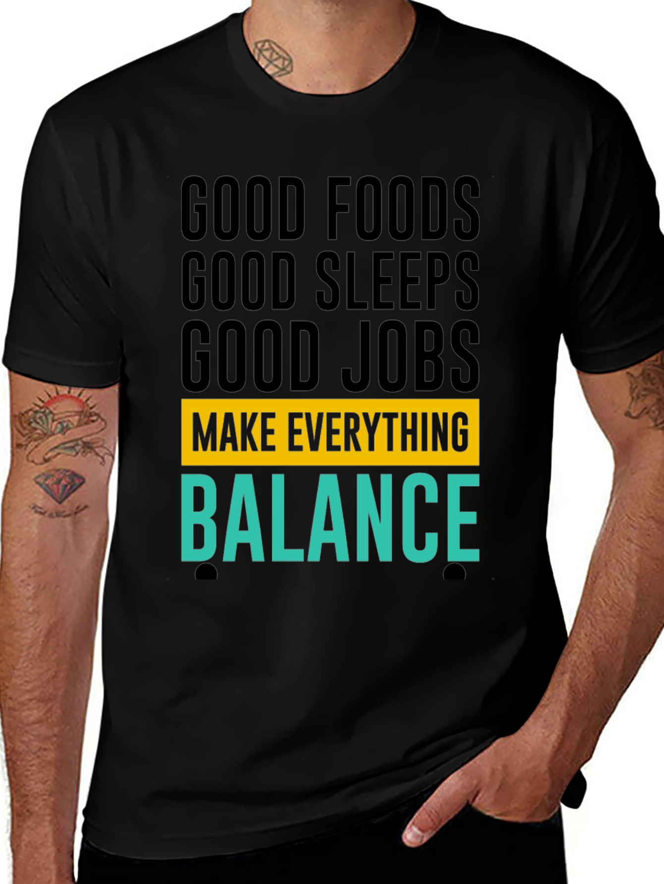 Variant 3 of Balance Graphic T-Shirt - Good Foods, Sleep, Jobs