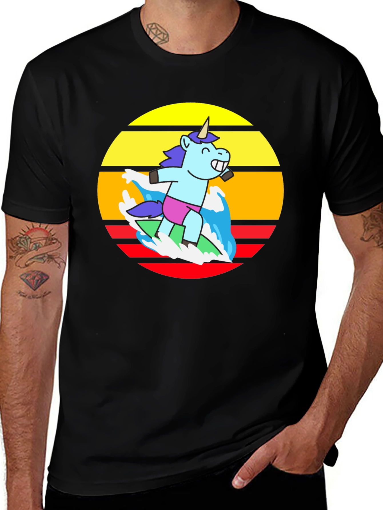 Variant 19 of Surfing Unicorn Graphic Tee