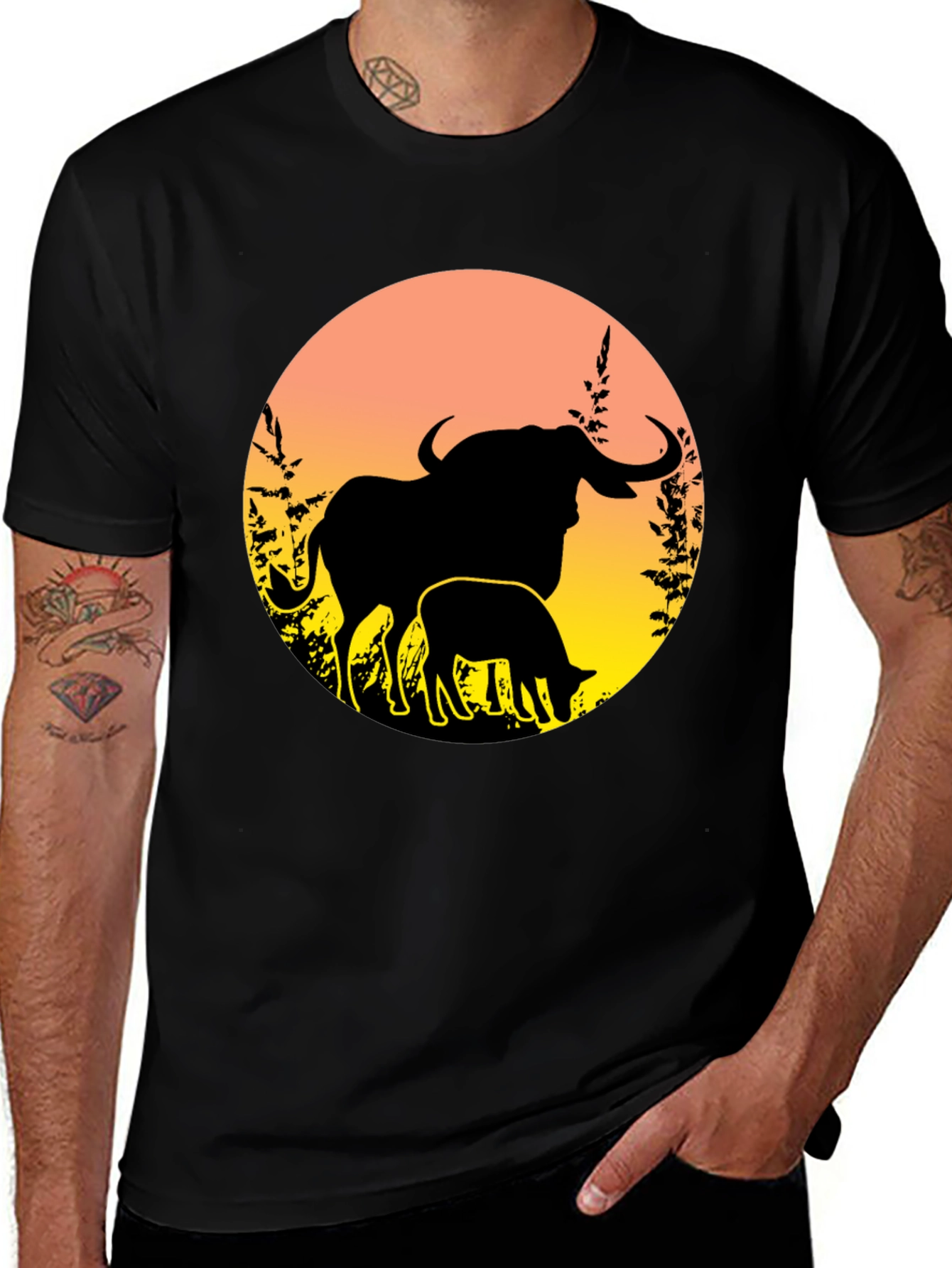 Variant 24 of Silhouette Bull Graphic Print Black T-Shirt
