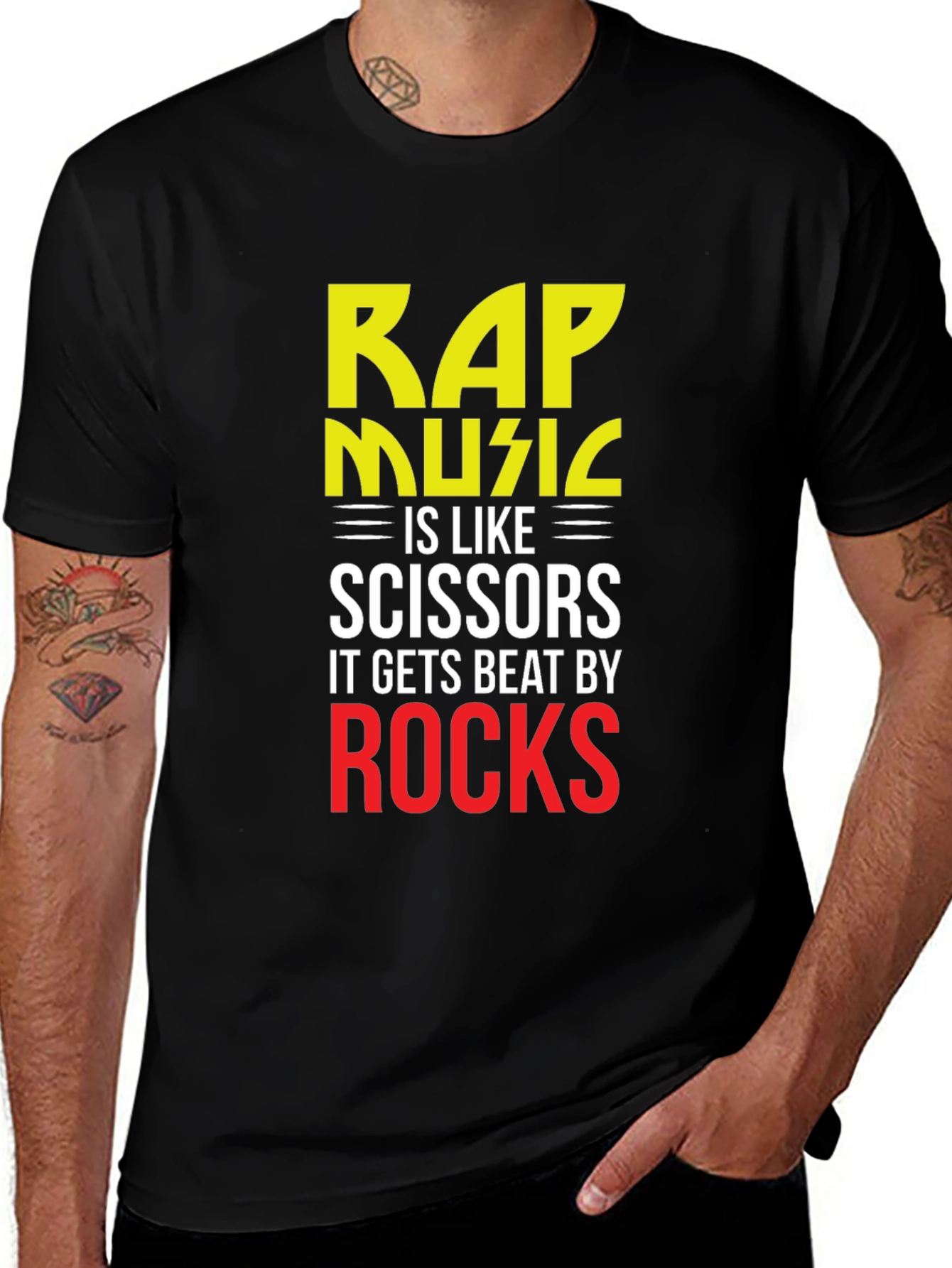 Variant 26 of Rap Music vs Rocks T-Shirt: Fun Graphic Tee