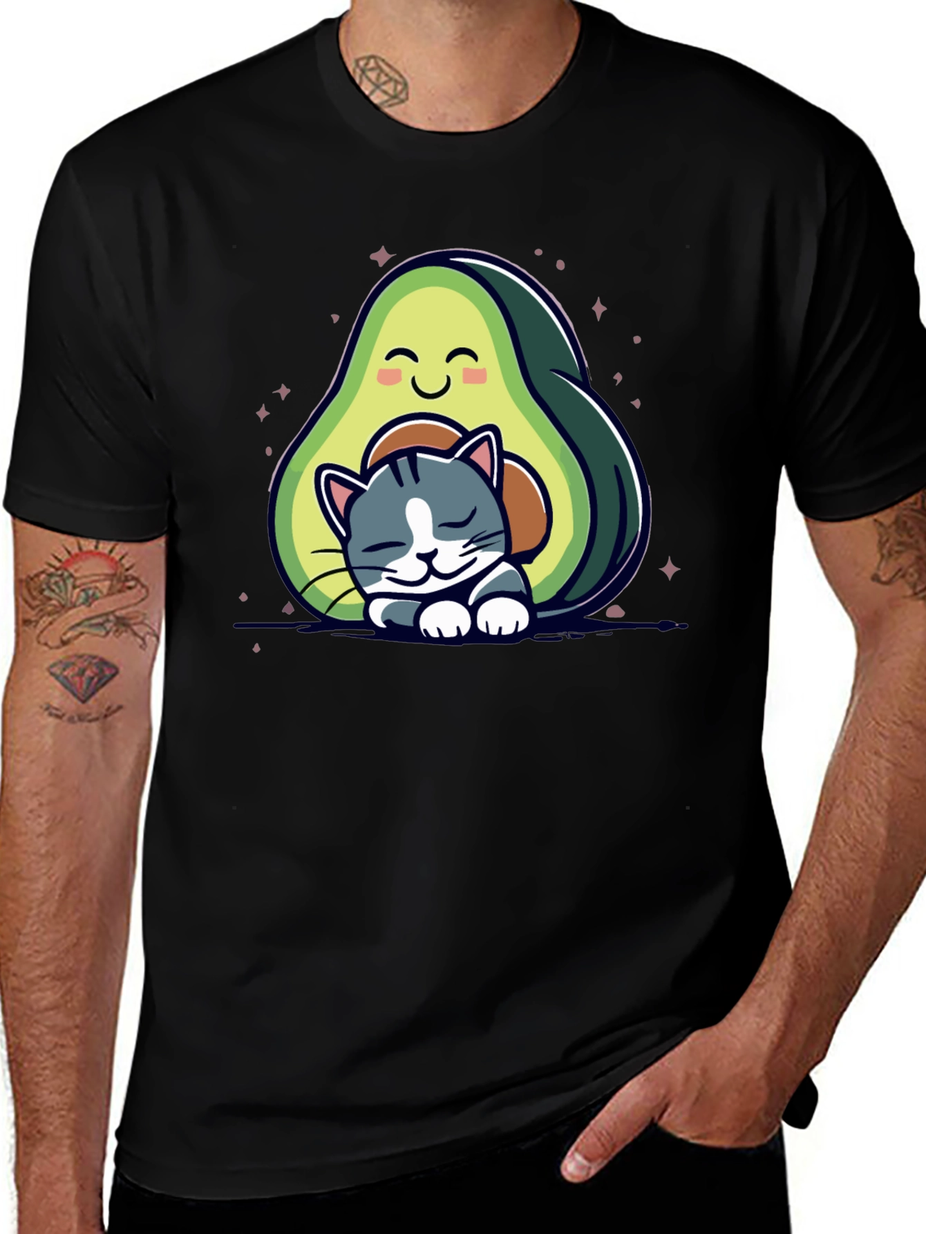 Variant 2 of Cute Avocado Cat Nap Black T-Shirt