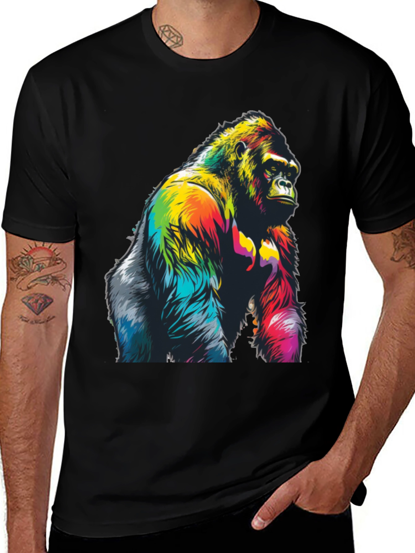 Variant 22 of Colorful Gorilla Graphic Tee - Men's Black T-Shirt