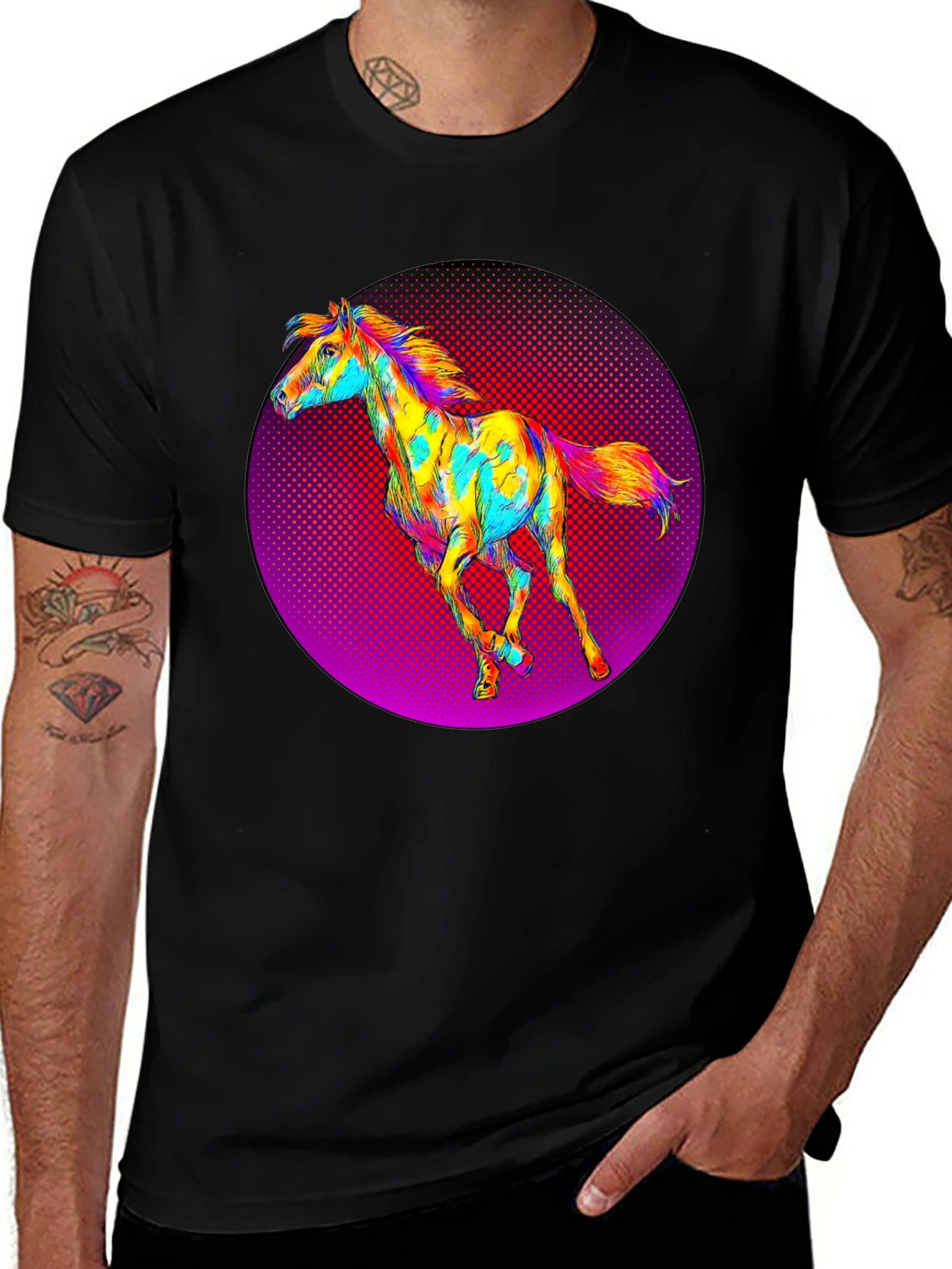 Variant 18 of Vibrant Horse Graphic Tee - Unique Pop Art Design