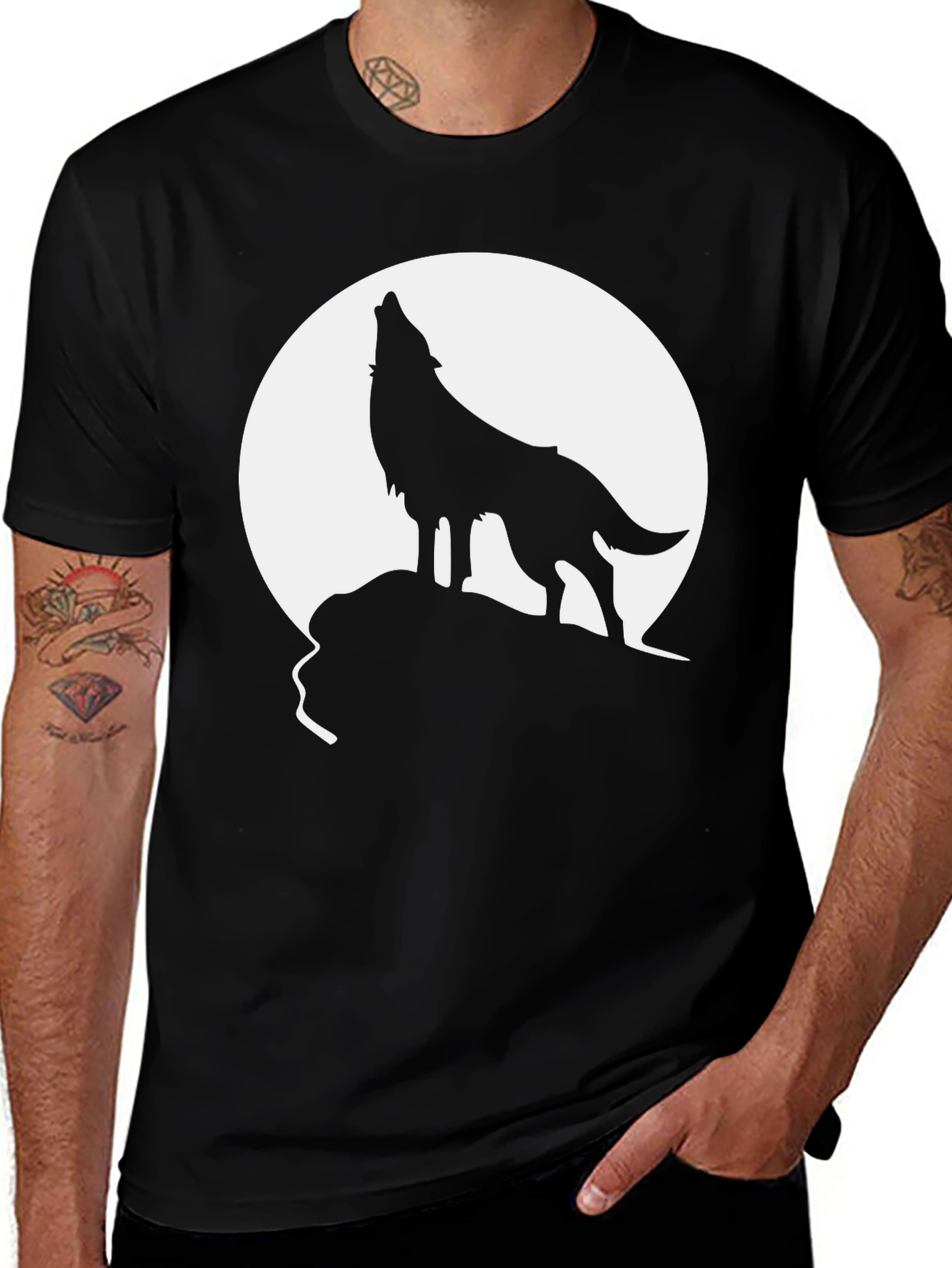 Black Wolf Howling at Moon Graphic Tee - Black main image