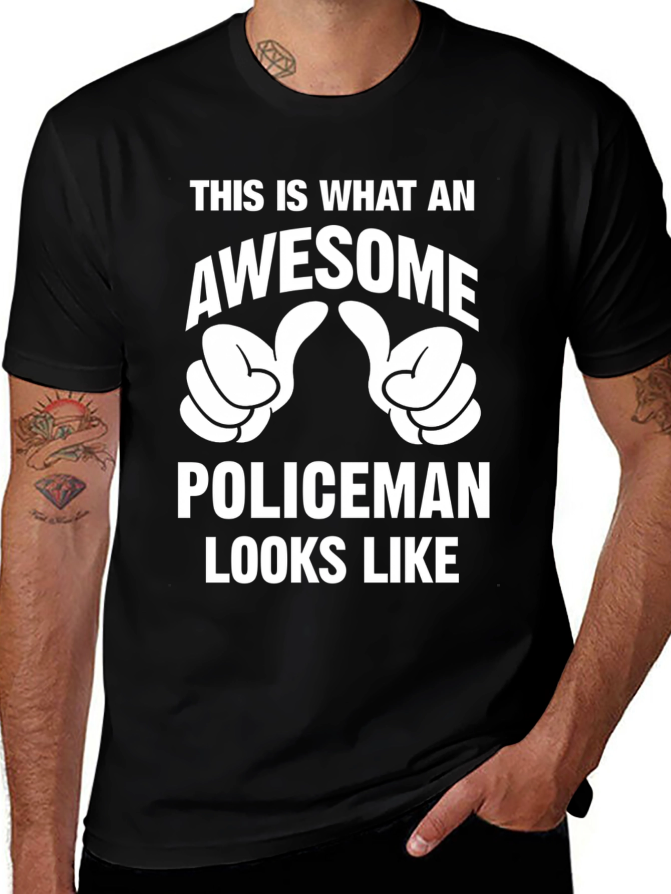 Variant 21 of Awesome Policeman Graphic Tee - Black Cotton T-Shirt