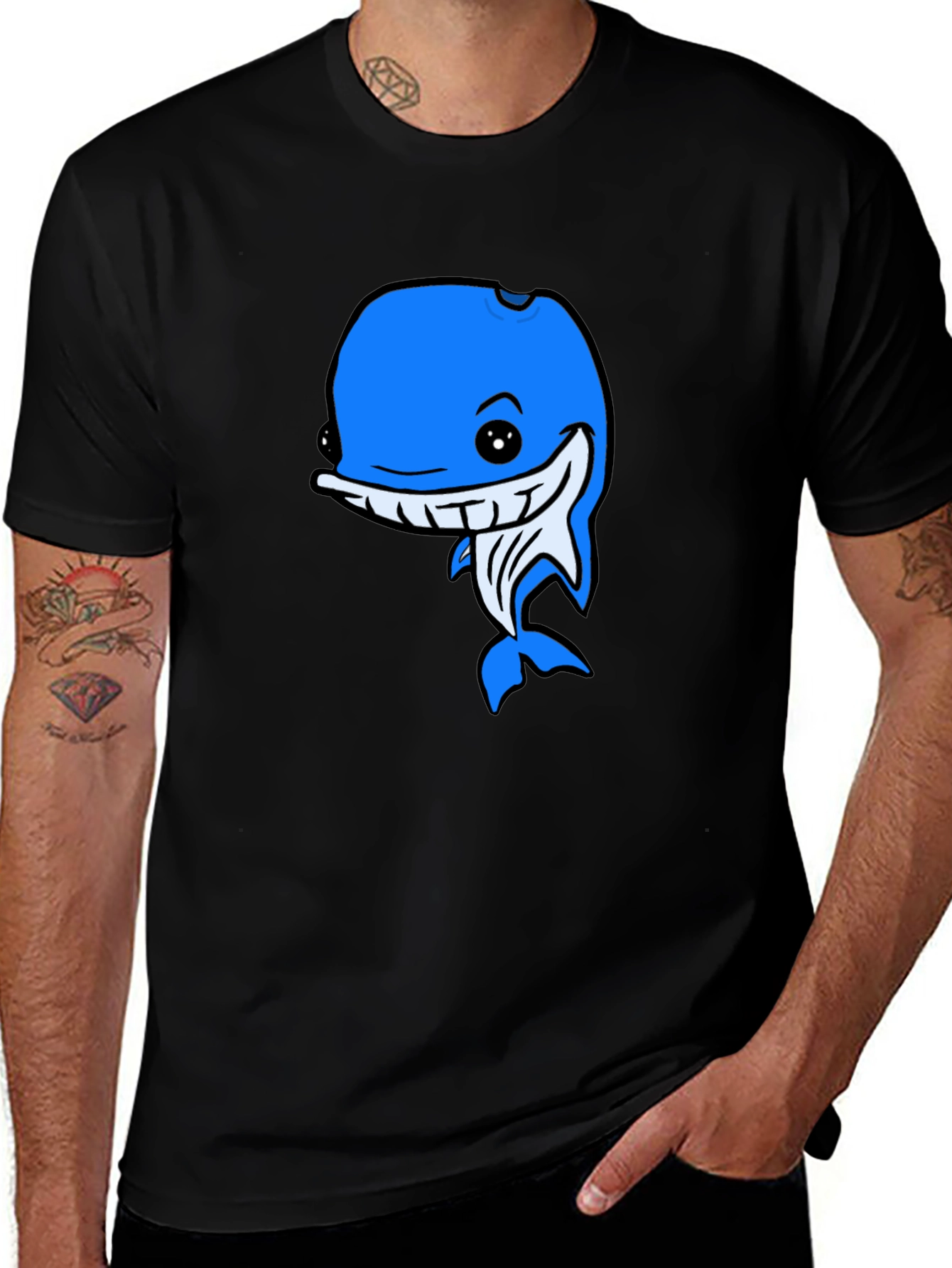 Variant 18 of Cute Whale Graphic Tee - Black Cotton T-Shirt