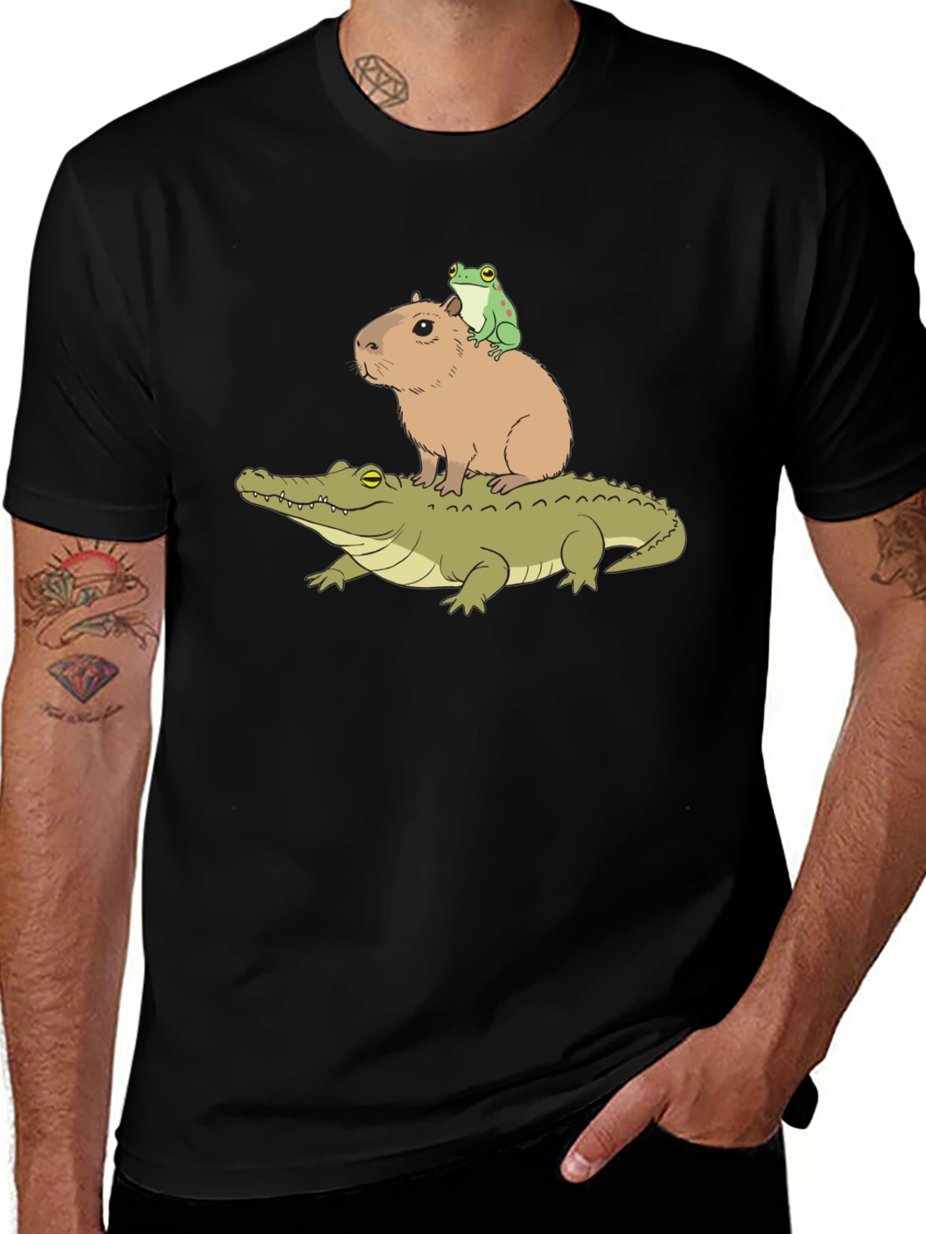 Variant 21 of Capybara, Frog, and Crocodile Graphic Tee