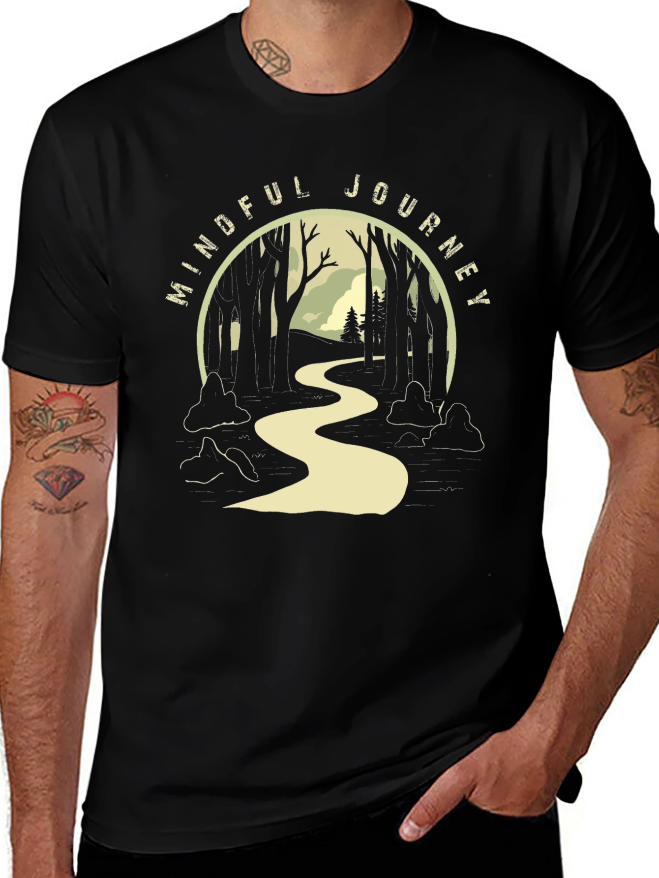 Variant 10 of Mindful Journey Graphic Tee - Black Cotton Blend Shirt