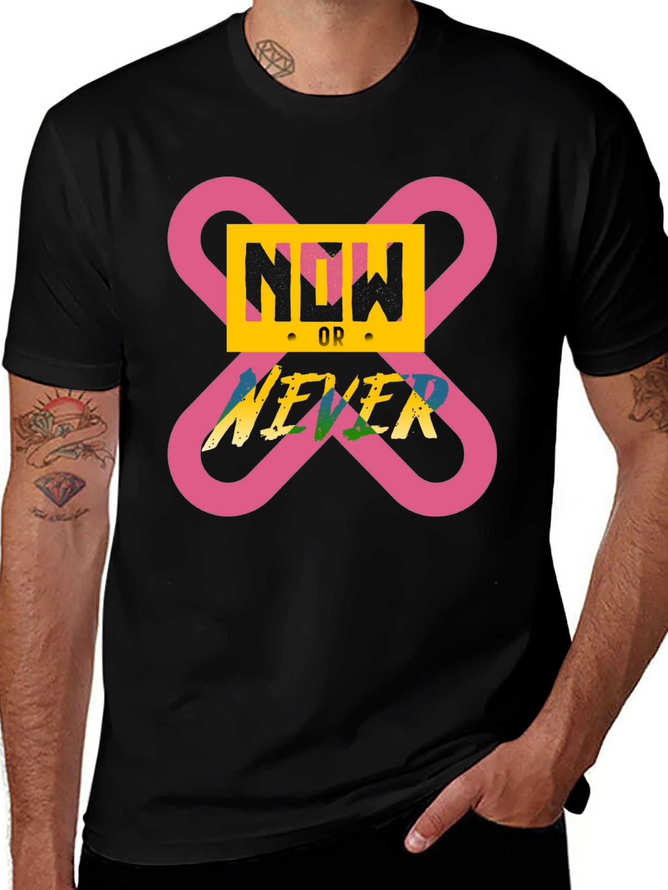Variant 9 of Now or Never Graphic Tee - Casual Black T-Shirt