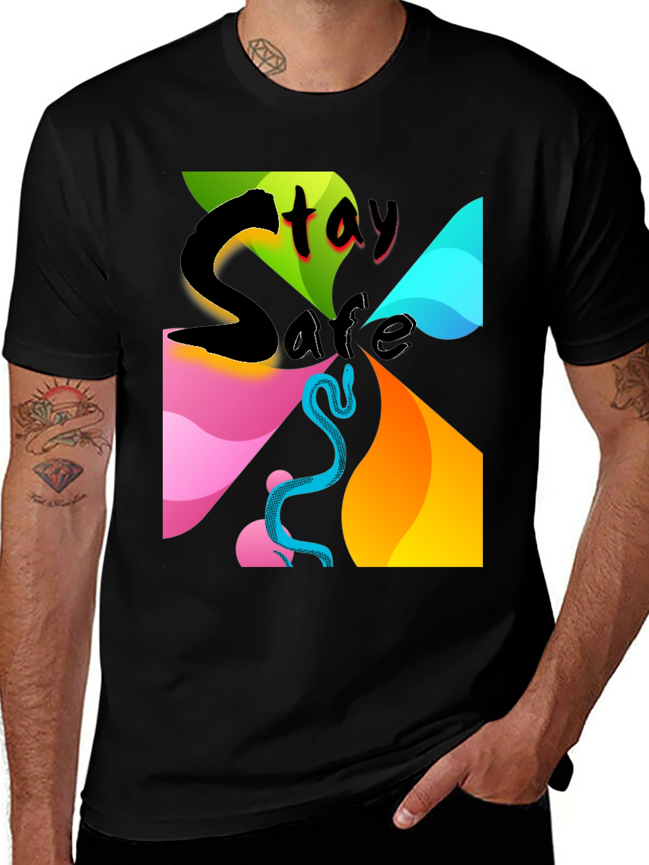 Variant 7 of Stay Safe Graphic Tee - Men's Black T-Shirt