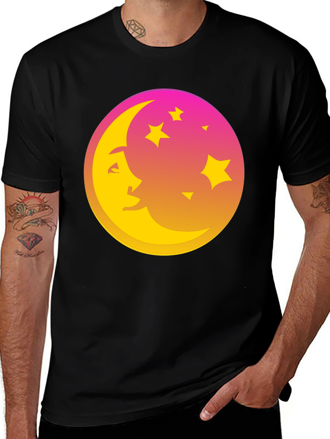Variant 3 of Celestial Moon & Stars Graphic Tee - Black