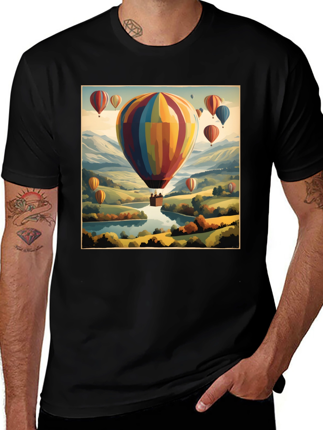 Scenic Hot Air Balloon Ride Graphic T-Shirt