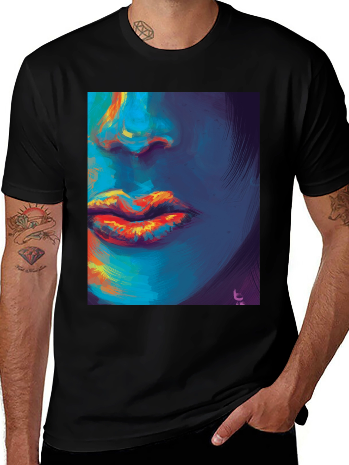 Variant 18 of Abstract Face Graphic Print Black T-Shirt