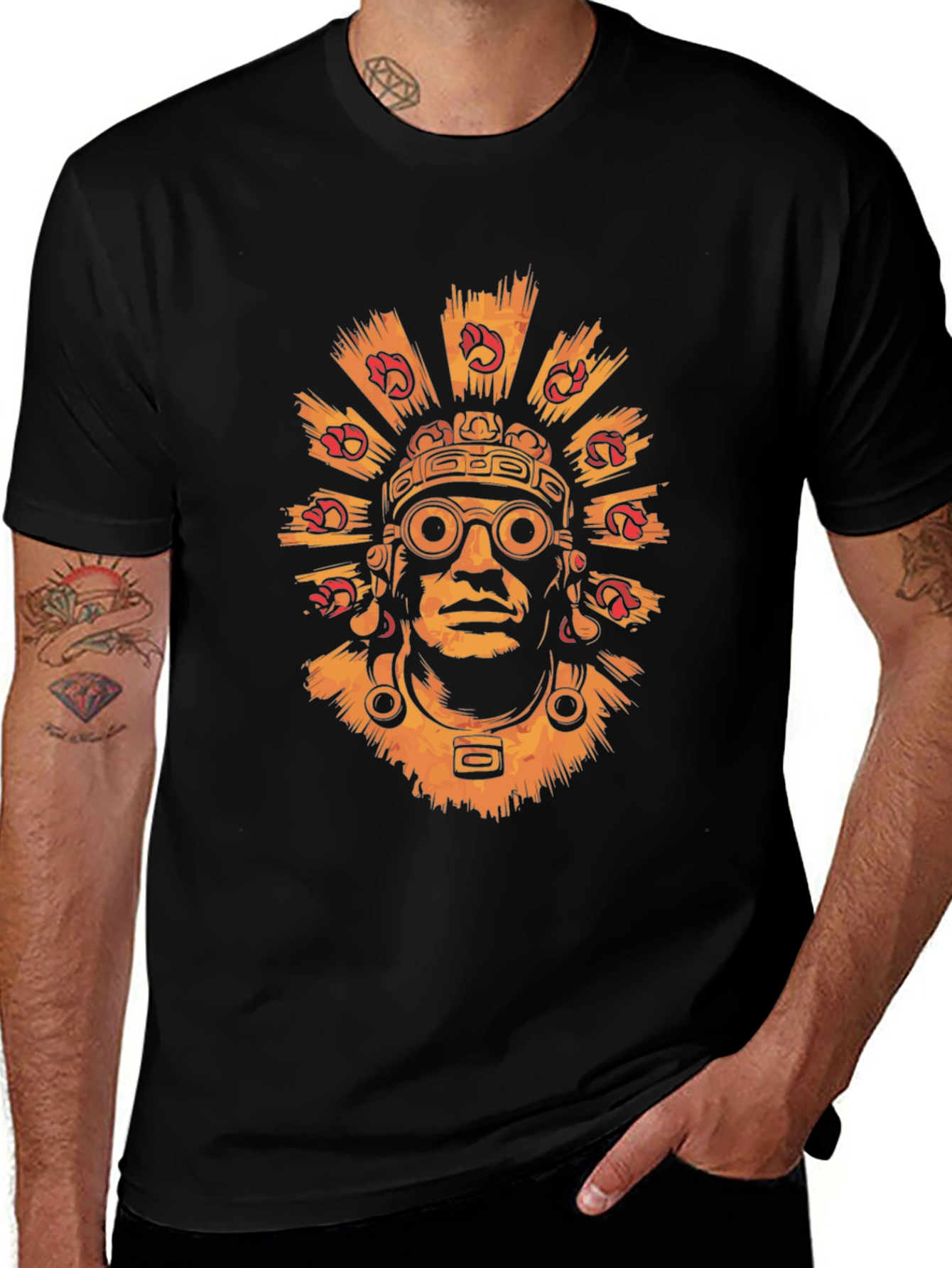 Black Aztec Warrior Graphic Tee - Stylish Black T-Shirt main image