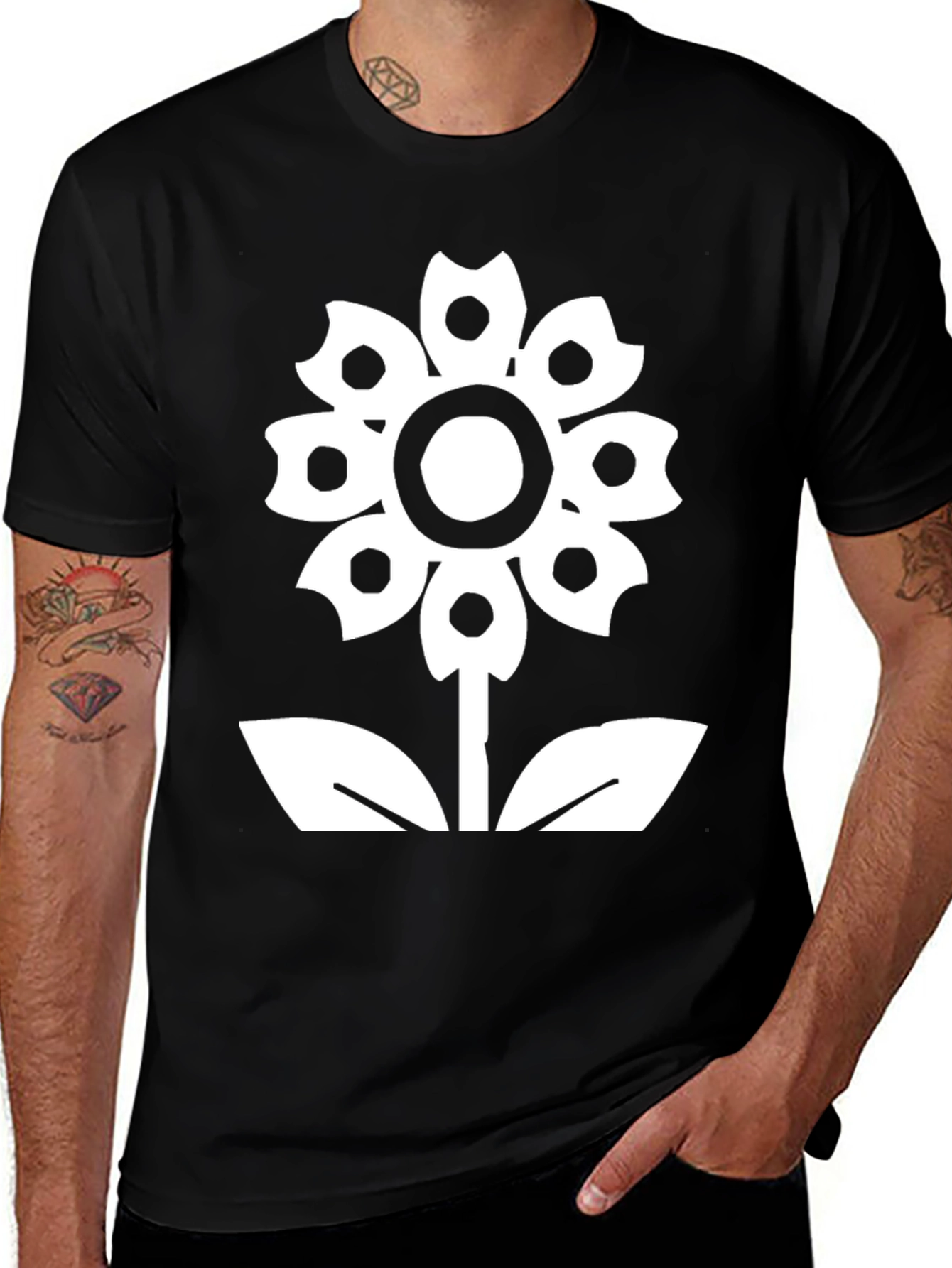 Variant 19 of Flower Graphic Tee - Black Cotton Casual T-Shirt