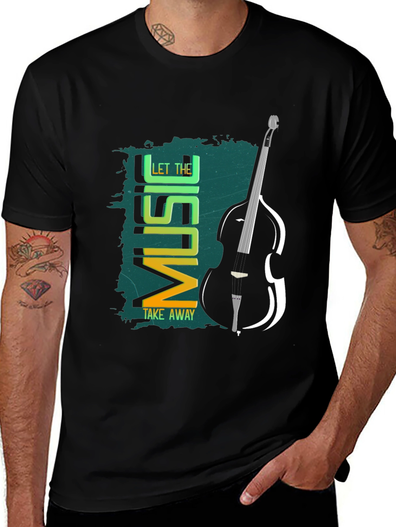 Variant 4 of Music Lover's Black Tee - Let the Music Take Away!