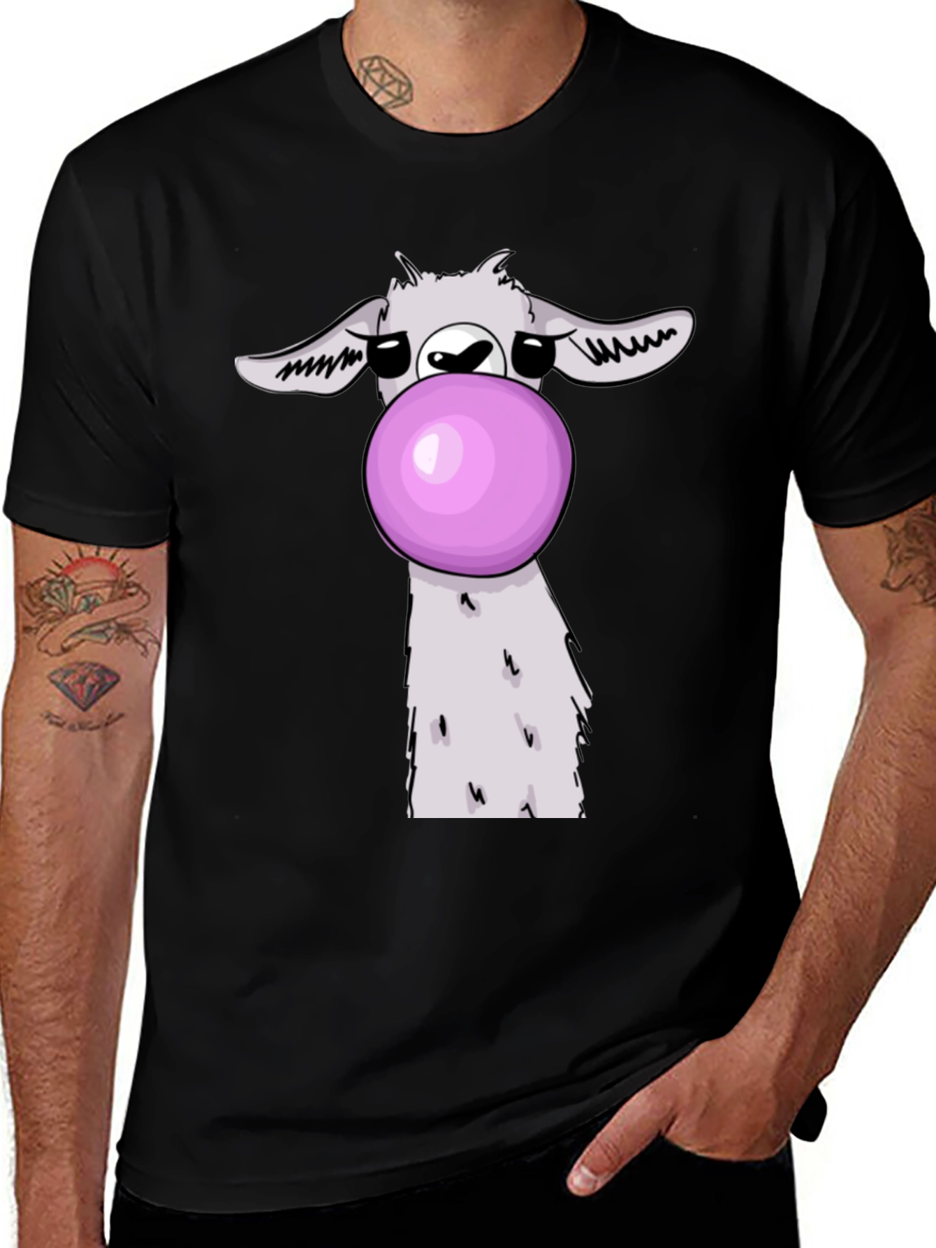 Variant 19 of Llama Bubble Gum Graphic T-Shirt - Casual Black Tee