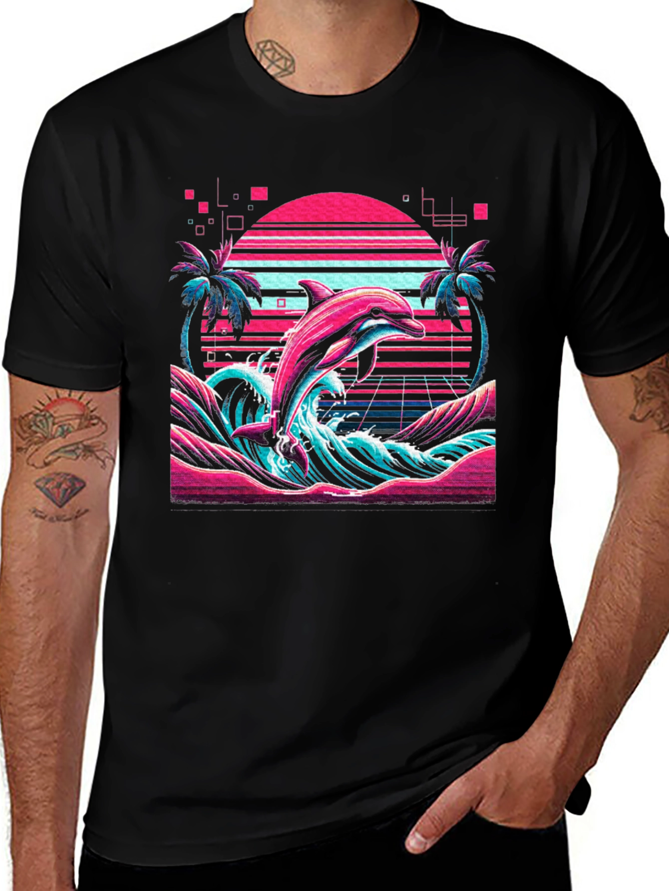 Variant 16 of Retro Wave Dolphin Tee - 80s Style Graphic T-Shirt