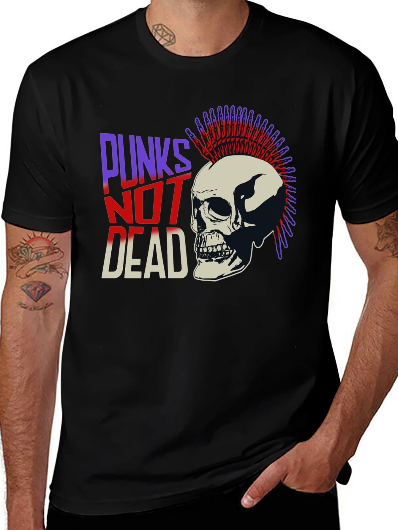 Variant 11 of Punks Not Dead Skull Graphic Tee - Black Cotton Punk Rock T-Shirt