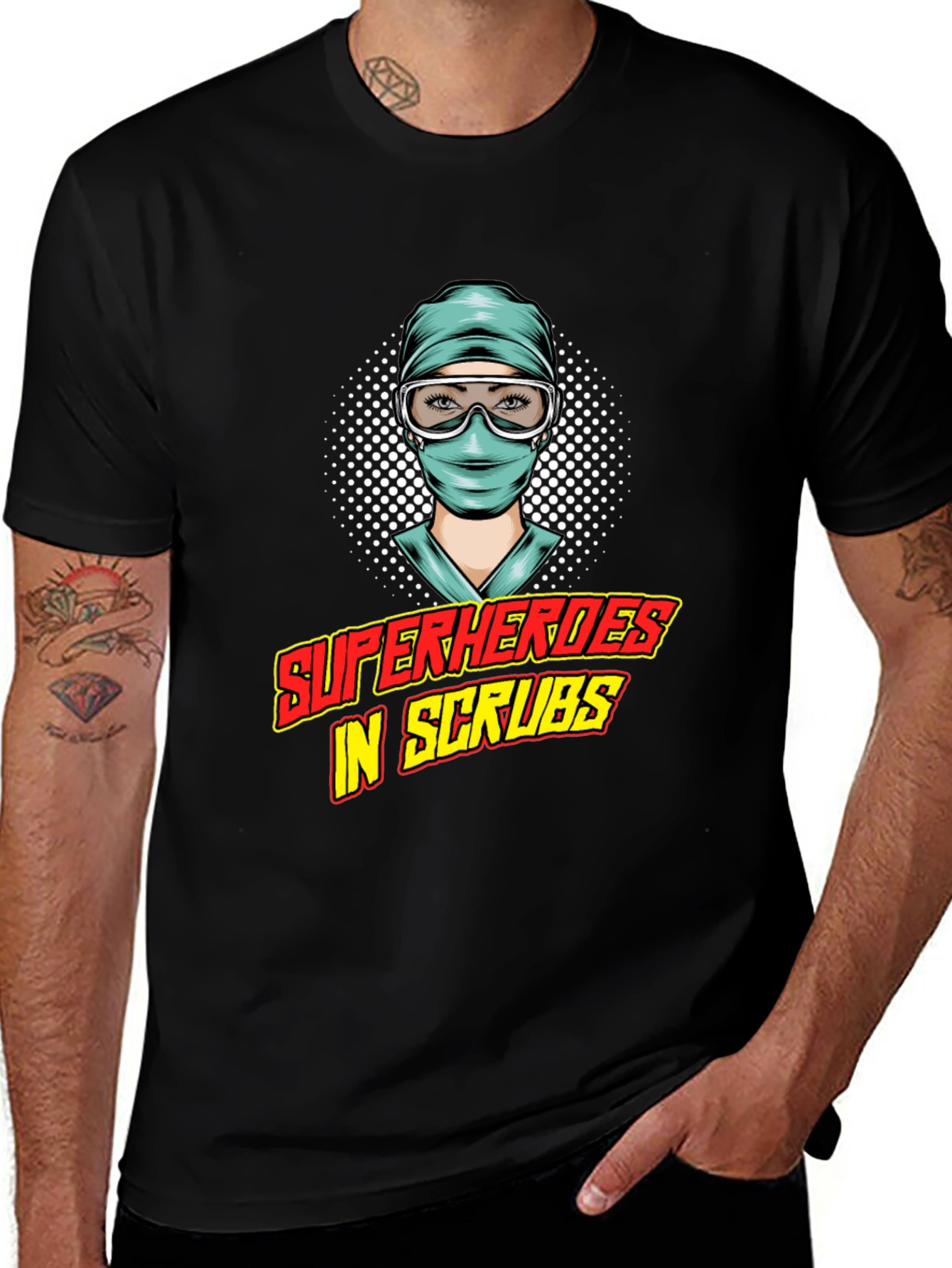 Variant 28 of Superheroes in Scrubs Graphic Tee - Medical Hero Shirt
