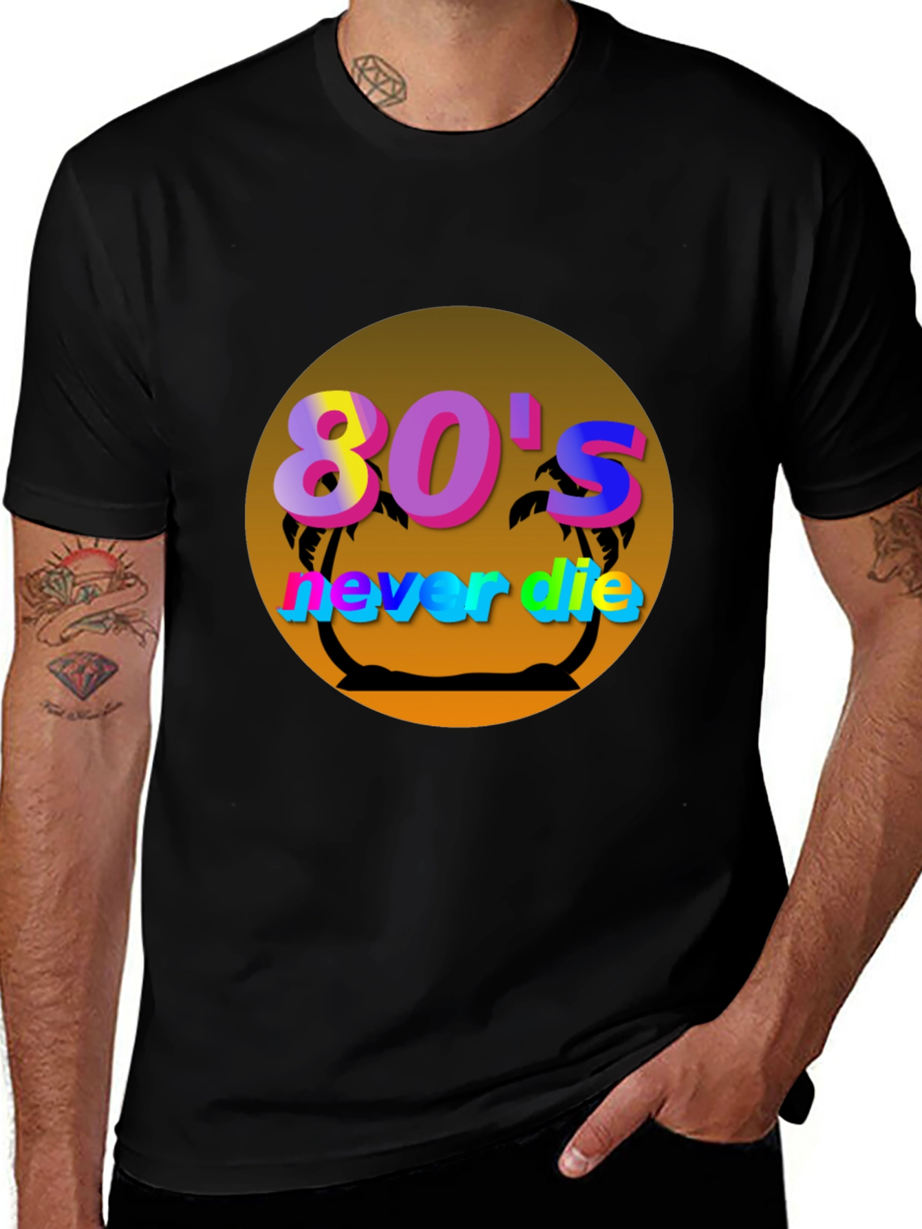 Black 80's Never Die Graphic Tee main image