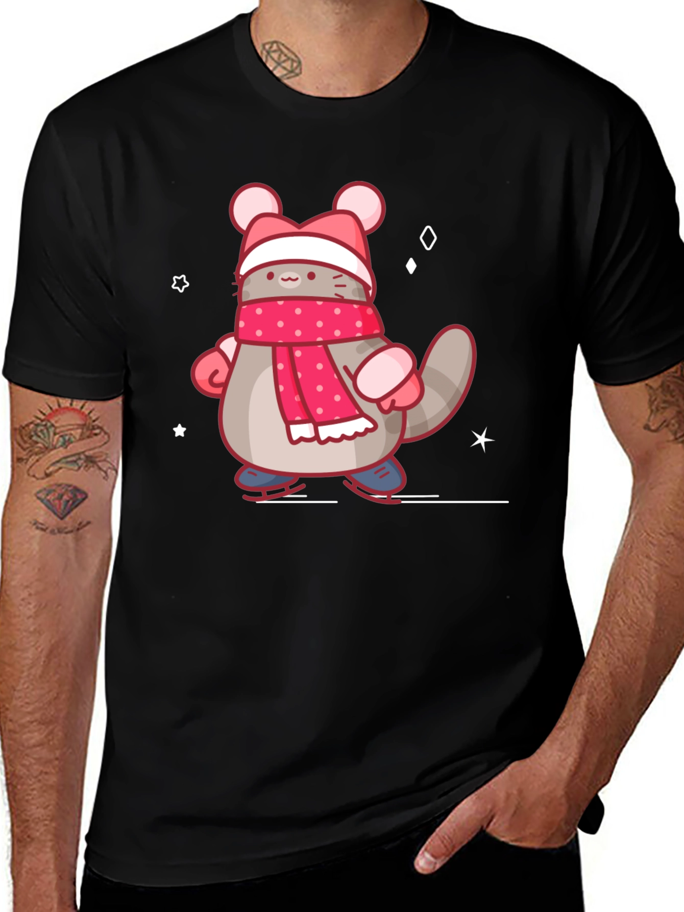 Variant 18 of Cute Cartoon Cat in Winter Gear T-Shirt