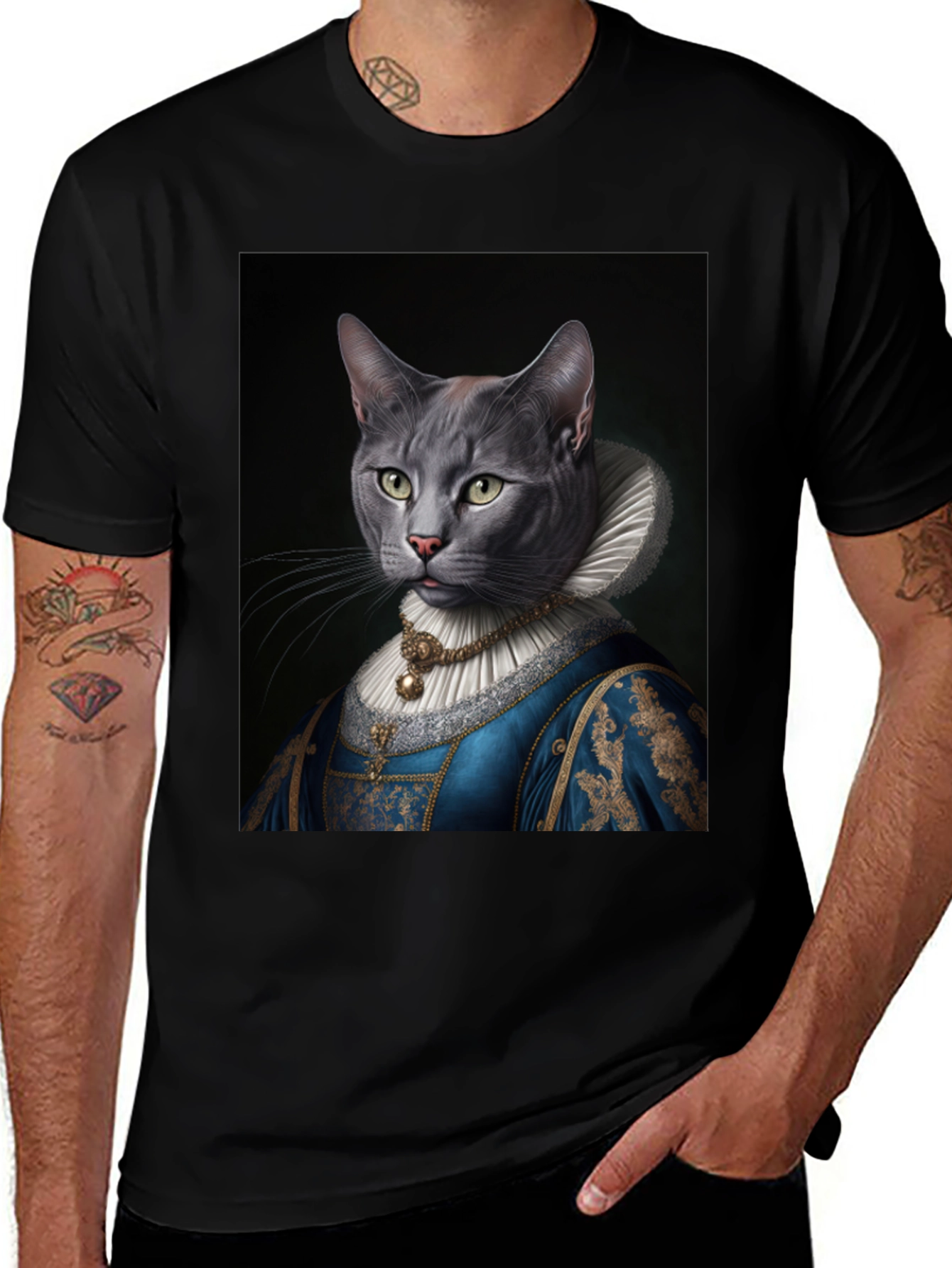 Variant 23 of Royal Cat Portrait T-Shirt - Quirky Renaissance Style