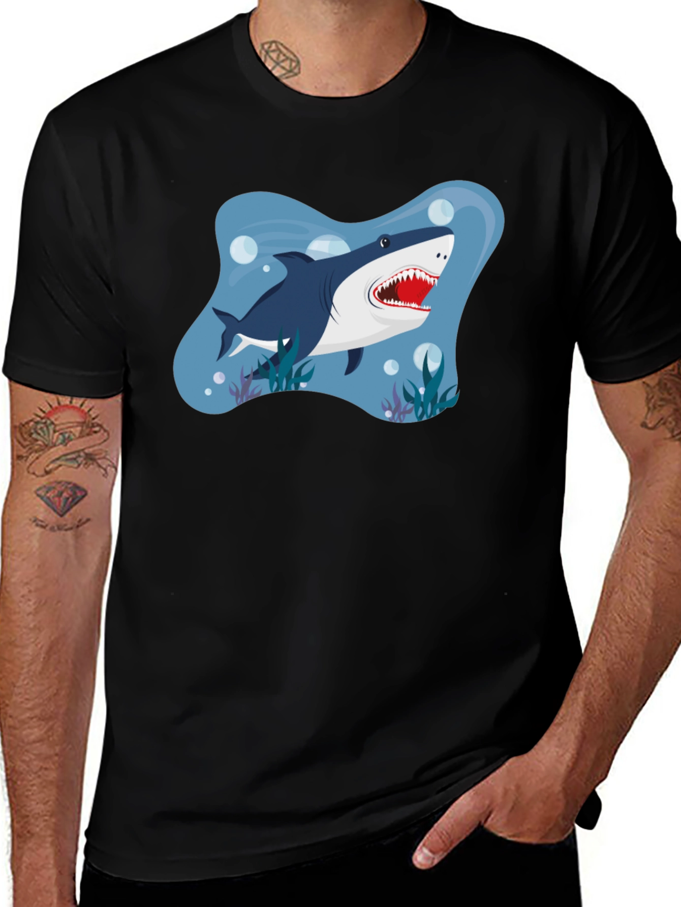 Variant 28 of Shark Graphic Print Black T-Shirt for Men