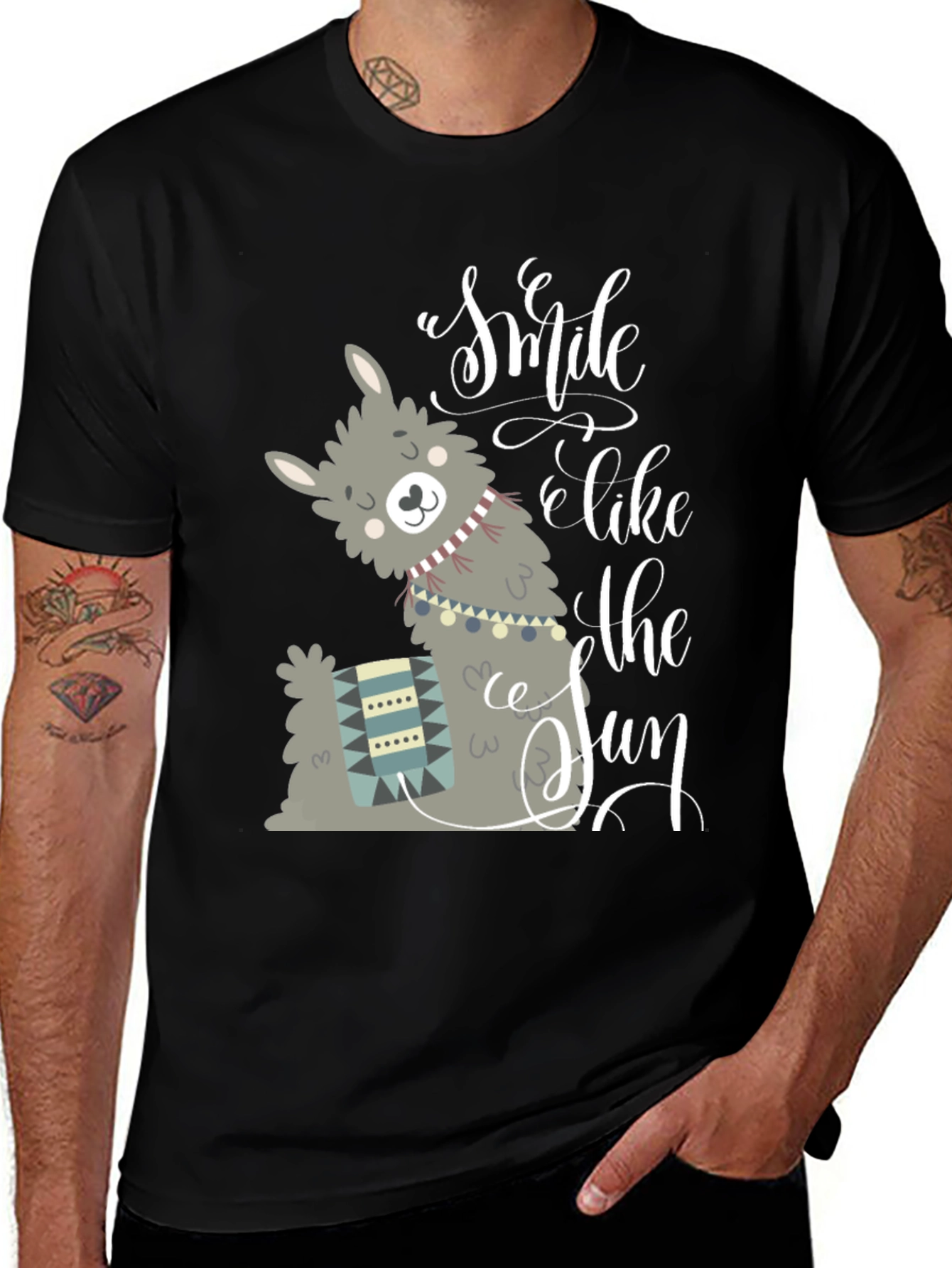Variant 11 of Llama Smile Like The Sun Black Graphic T-Shirt