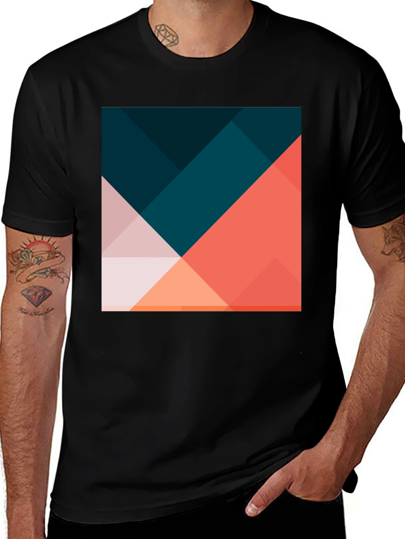 Variant 14 of Geometric Print Black T-Shirt - Modern Casual Wear