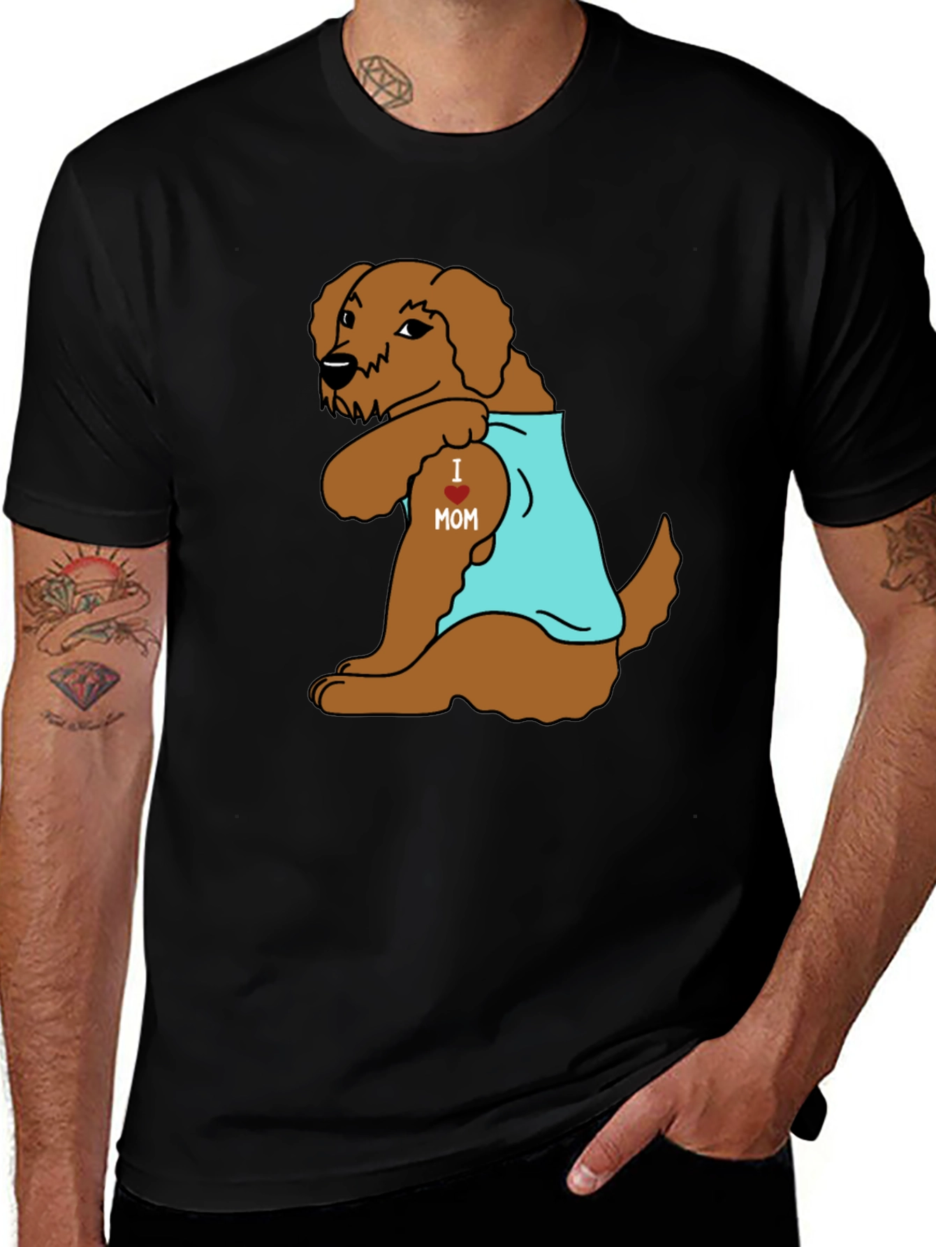 Variant 20 of Dog 'I Heart Mom' Tattoo Black T-Shirt
