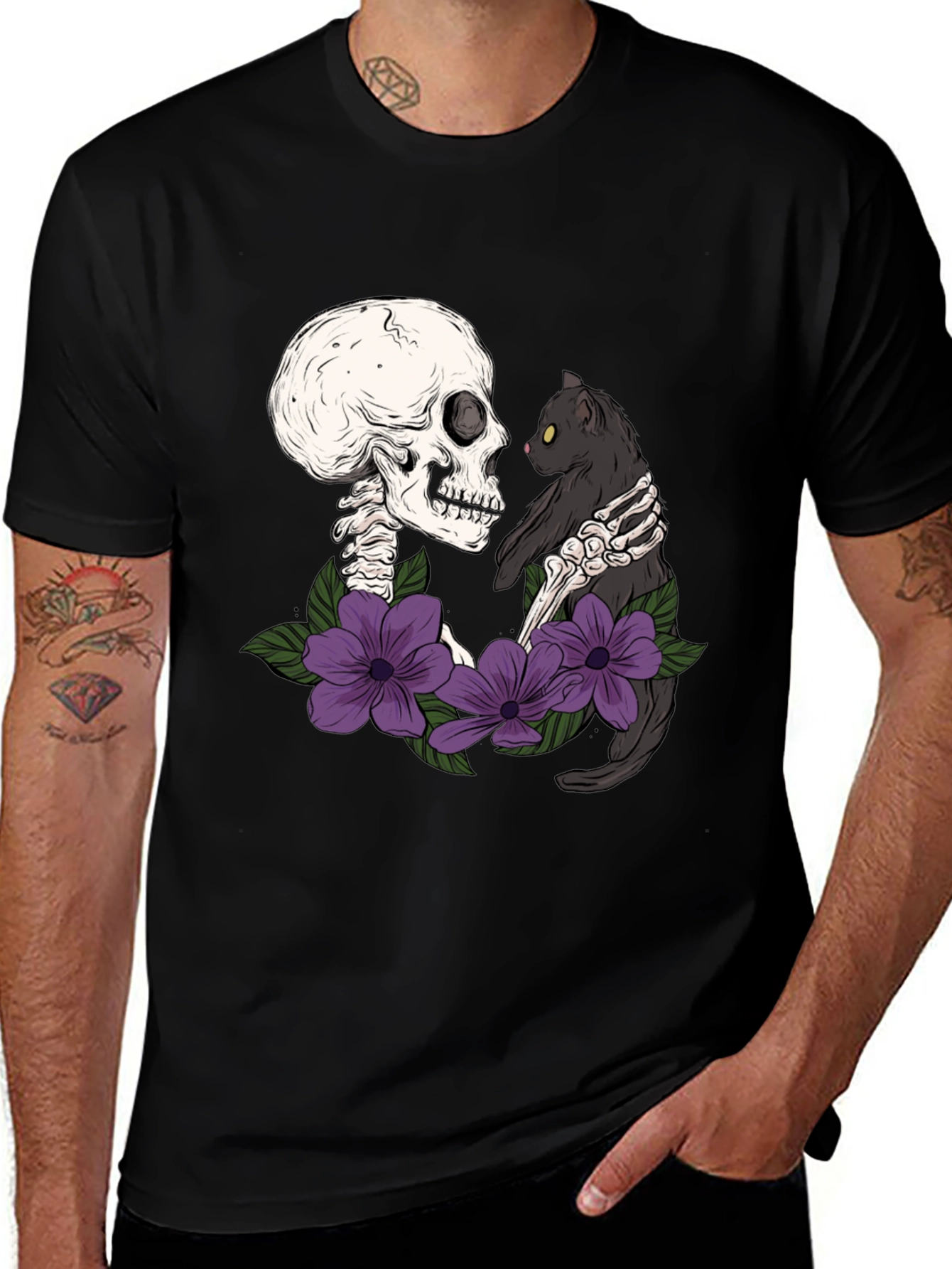 Black Skeleton Cat Lover T-Shirt - Dark Humor Tee main image