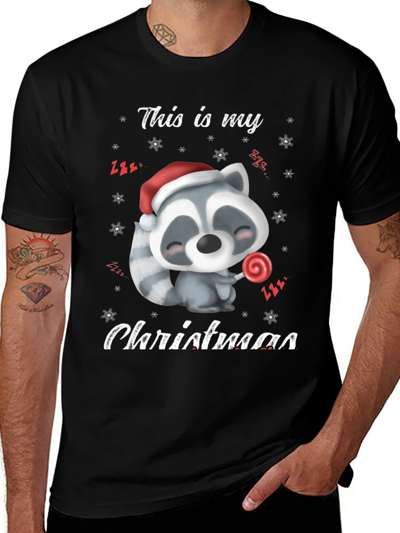 Variant 13 of Cute Christmas Raccoon Graphic T-Shirt