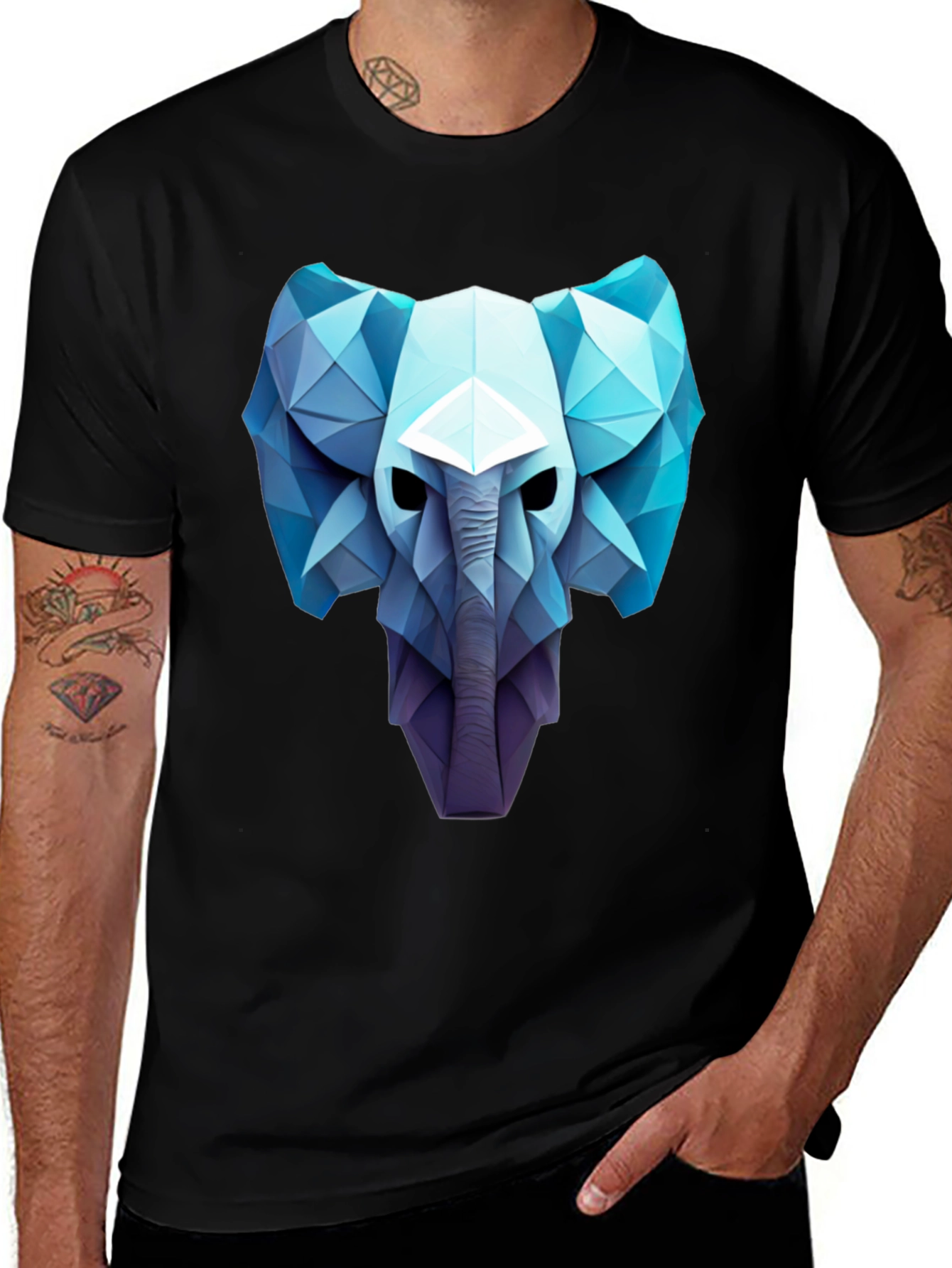 Black Geometric Elephant Graphic Tee - Modern Art Style main image