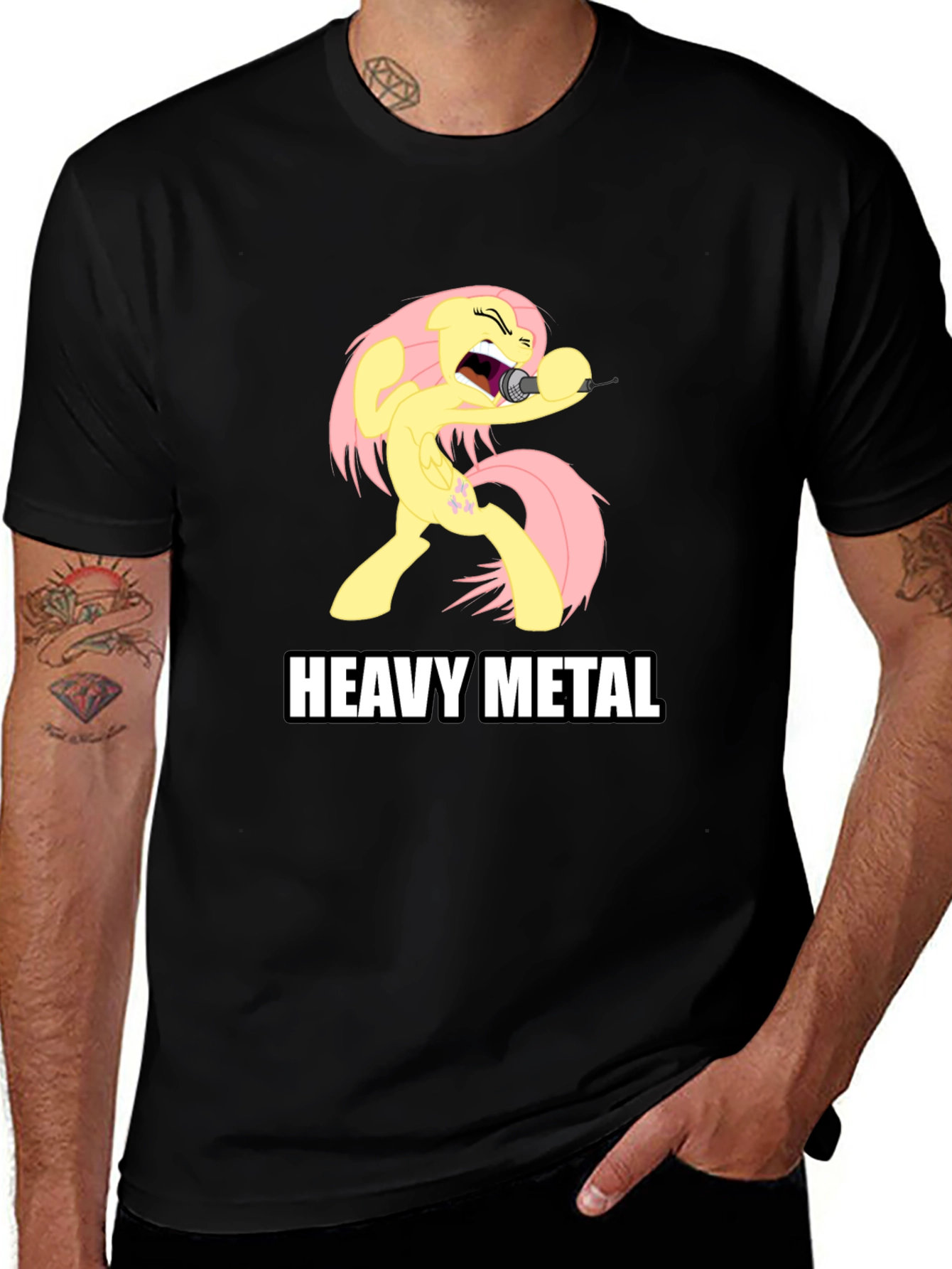 Variant 14 of Fluttershy Heavy Metal T-Shirt - Black Cotton Tee