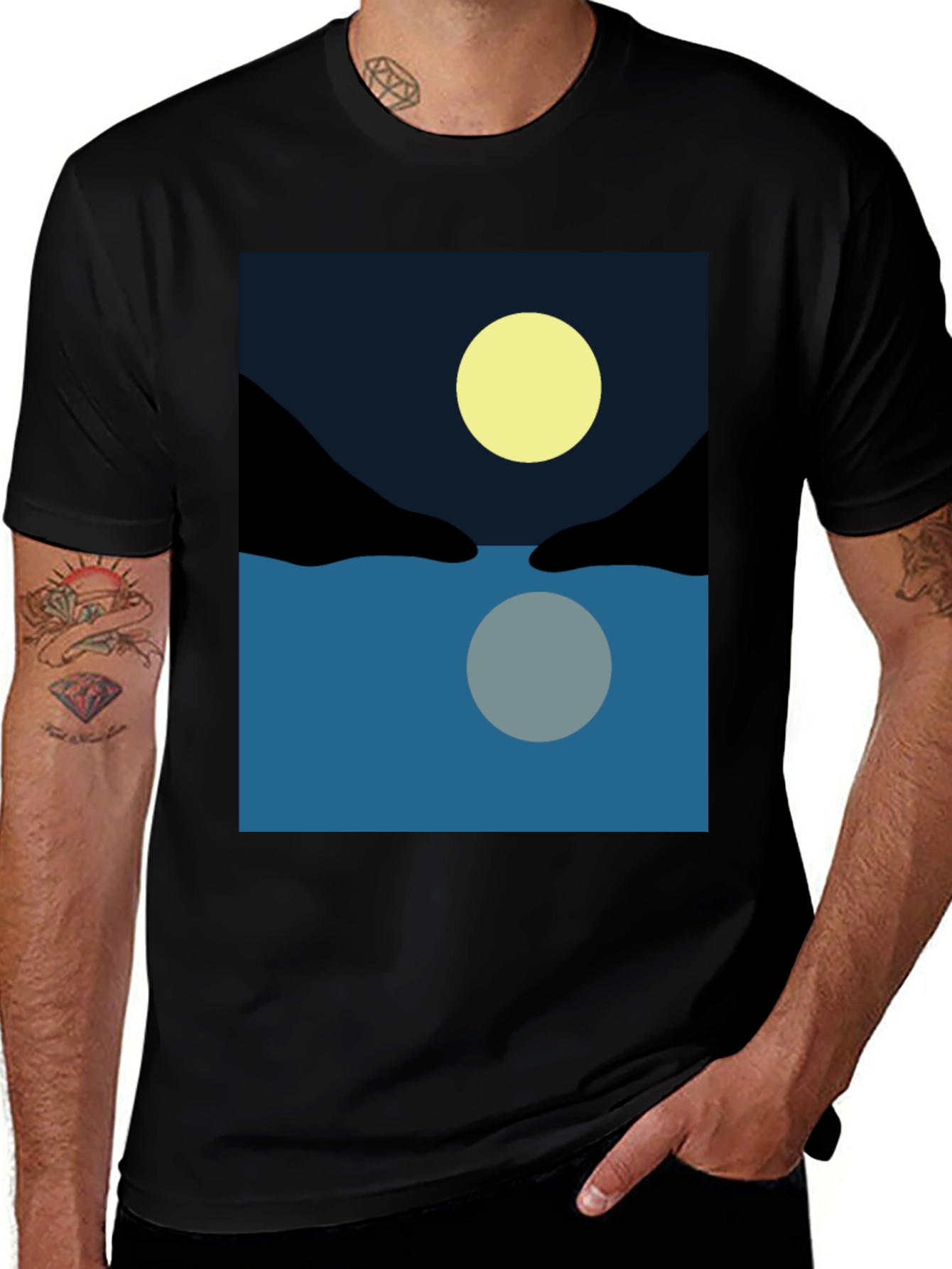 Variant 21 of Moonlit Reflection Graphic Tee - Unisex Black T-Shirt