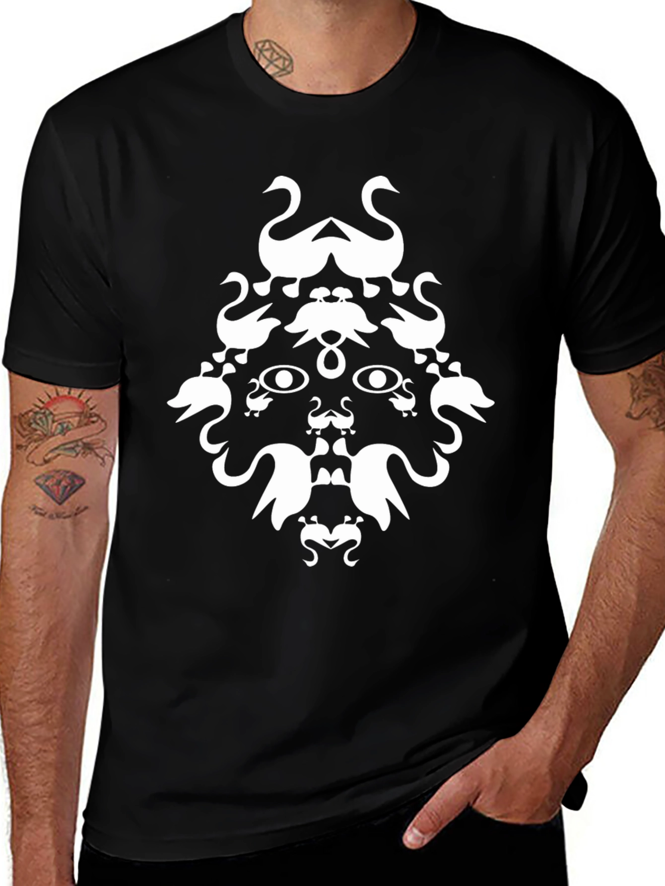 Variant 12 of Abstract Swan Face Graphic Black T-Shirt