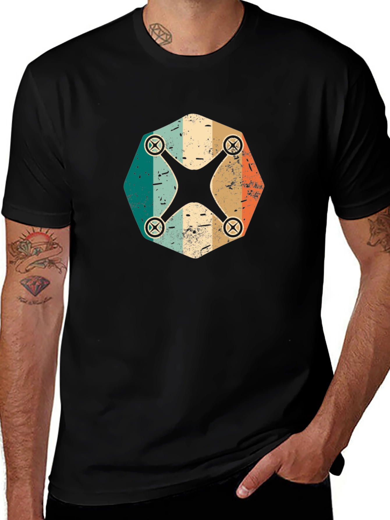 Variant 16 of Retro Drone T-Shirt - Vintage Quadcopter Tee