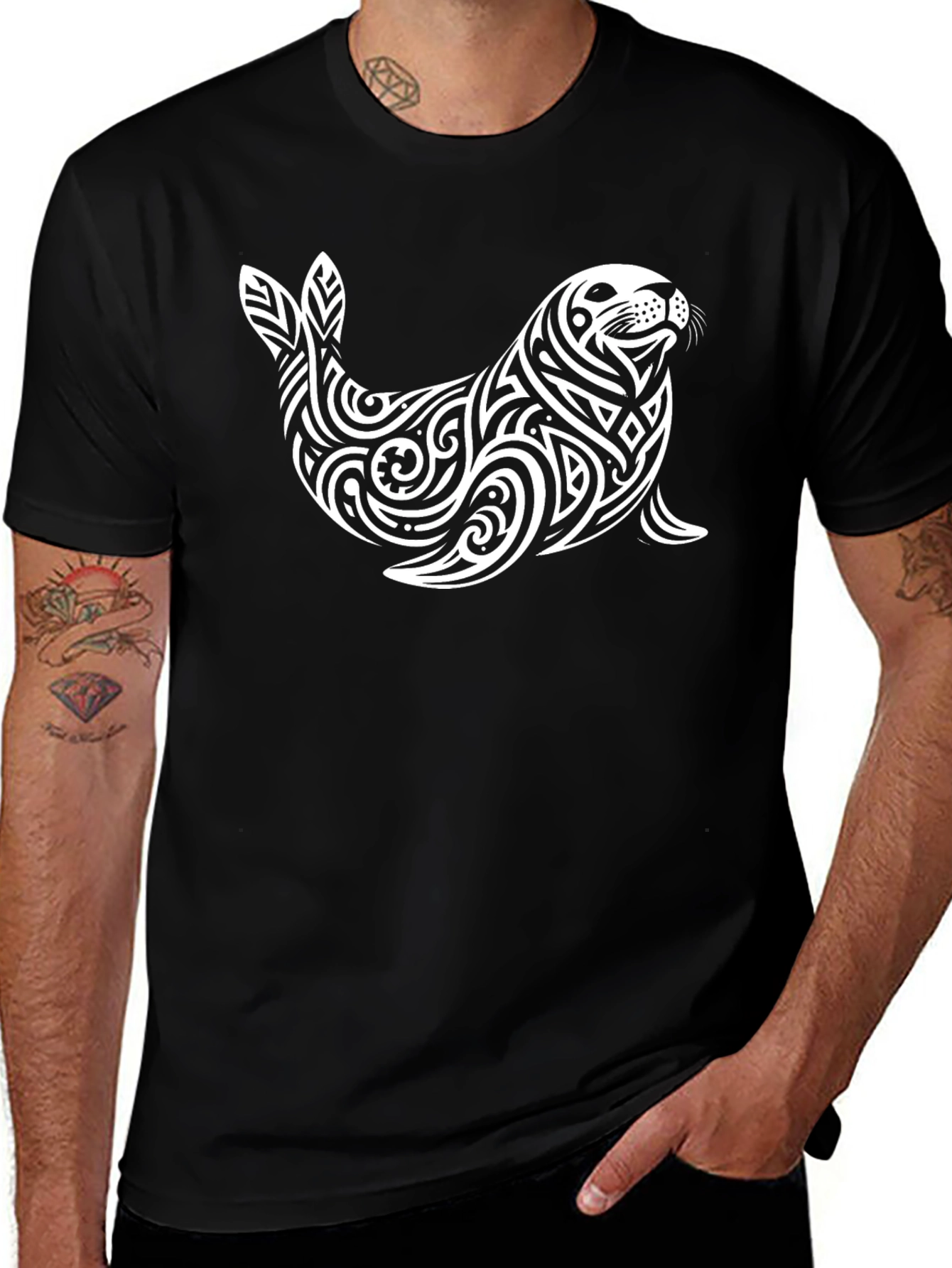 Variant 27 of Tribal Seal Graphic Tee - Stylish Black T-Shirt