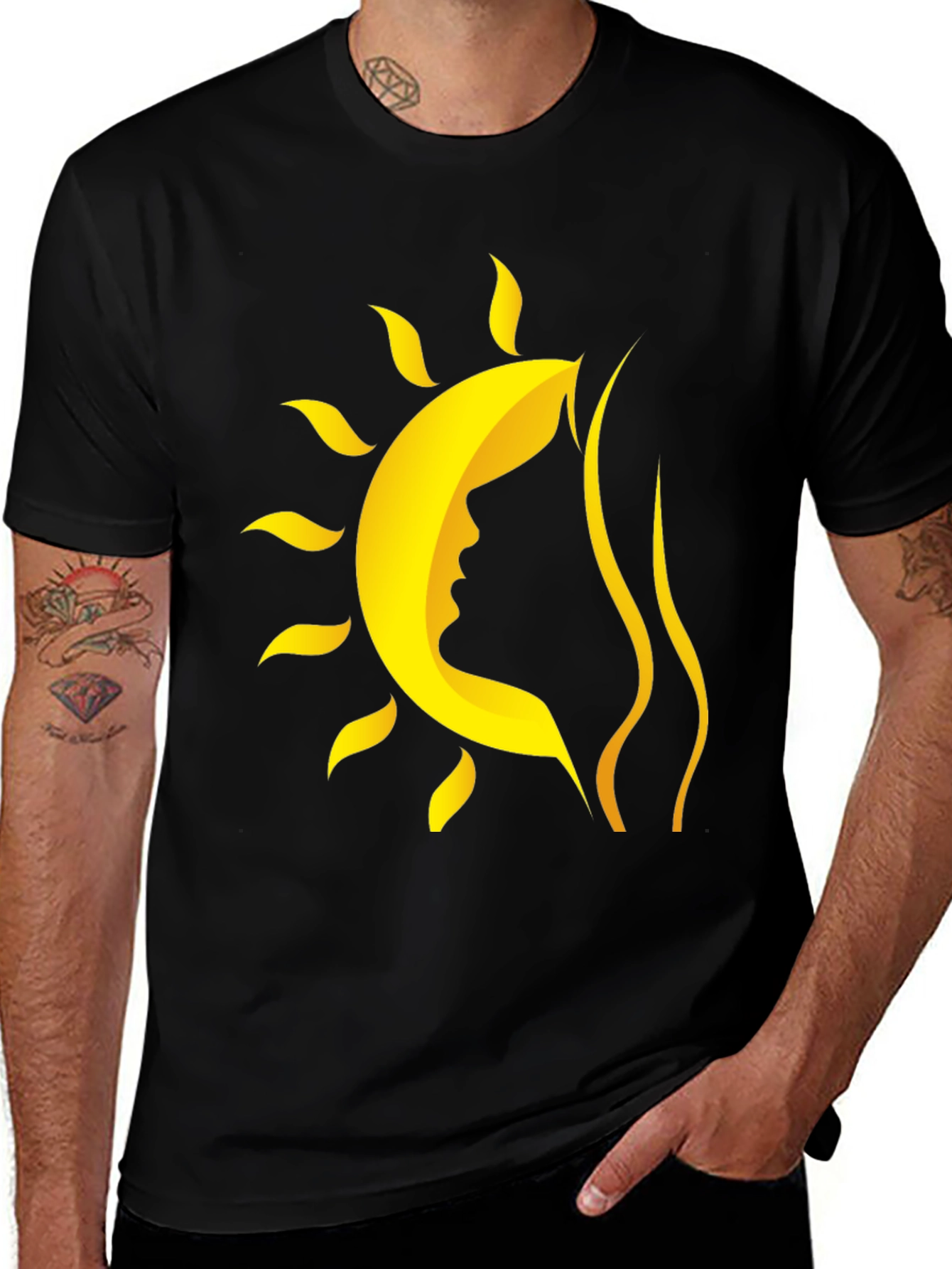 Variant 8 of Stylish Black T-Shirt with Sun and Silhouette Design