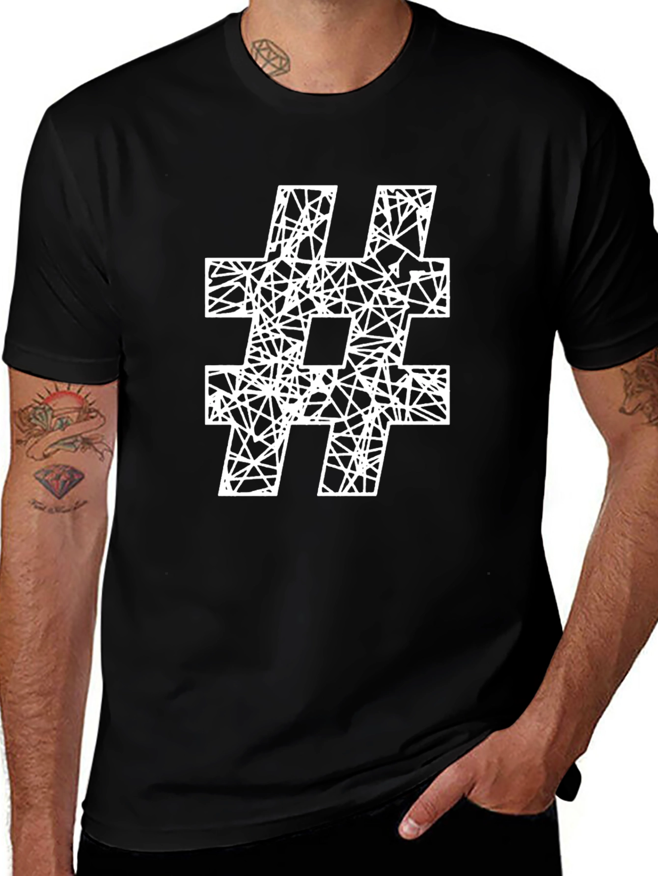 Variant 21 of Abstract Hashtag Graphic Tee - Stylish Black T-Shirt