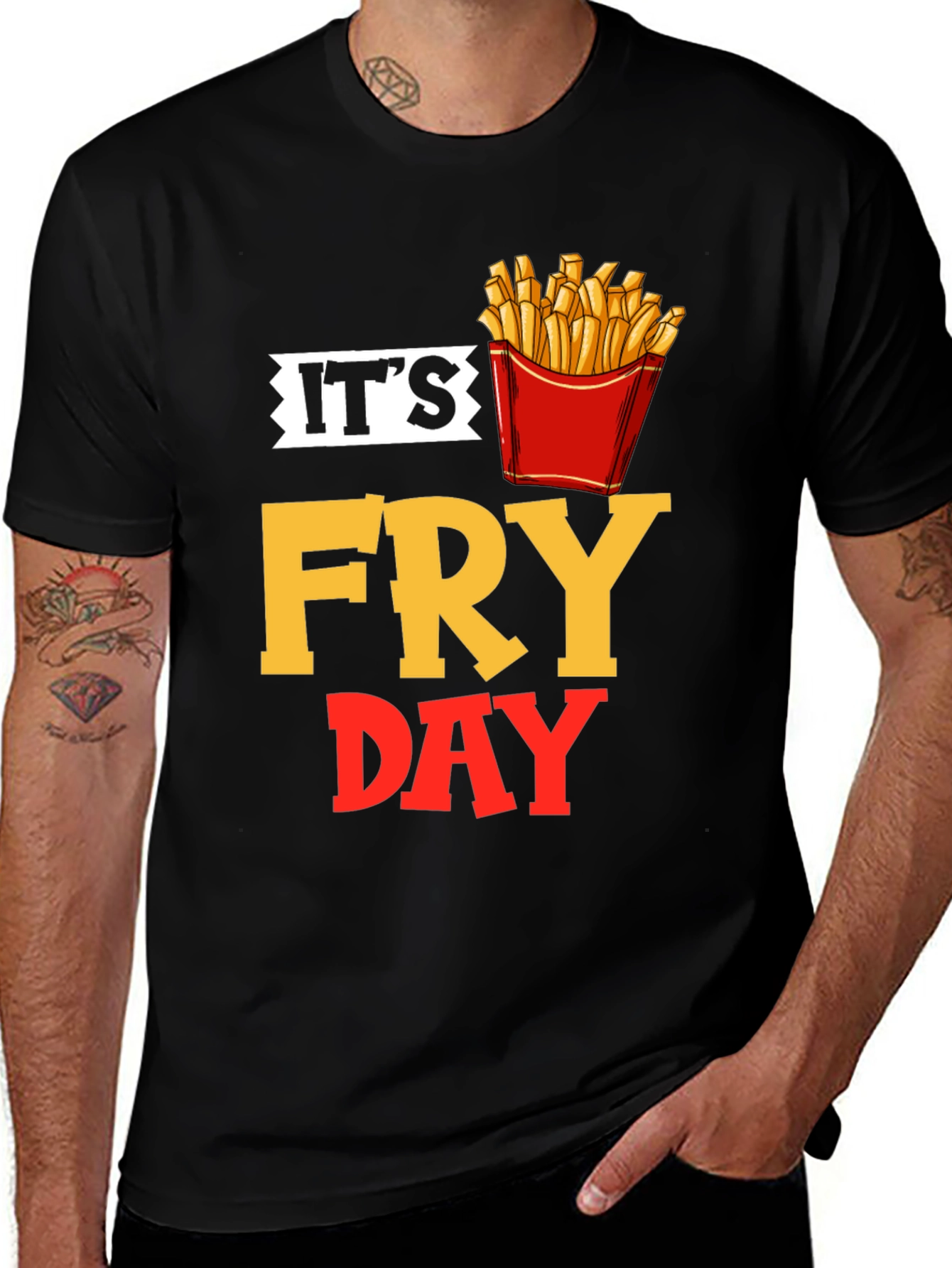 Variant 20 of It's Fry Day Black T-Shirt - Foodie Fun!