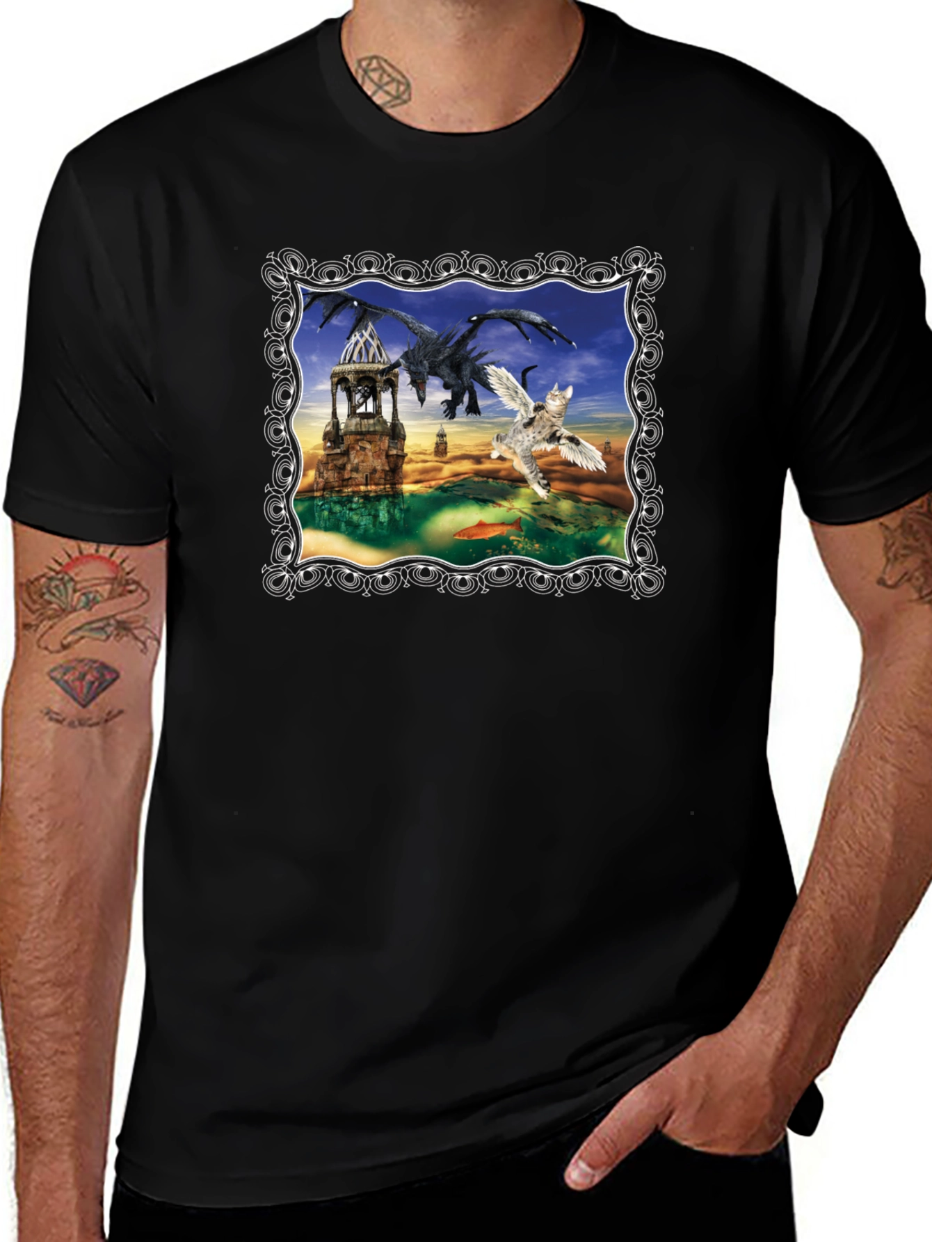 Variant 11 of Dragon & Winged Cat Fantasy T-Shirt